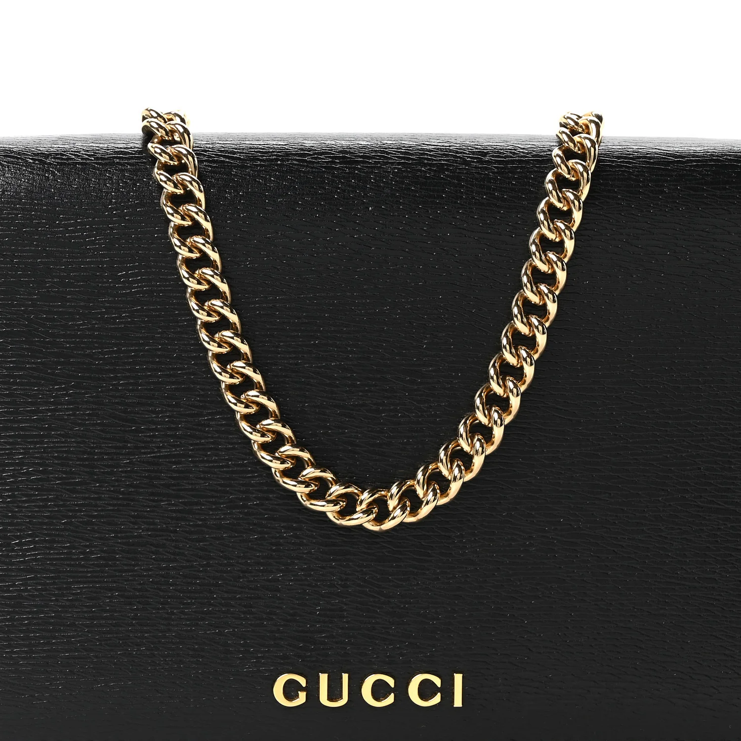 Textured Calfskin Script Logo Wallet On Chain Black
