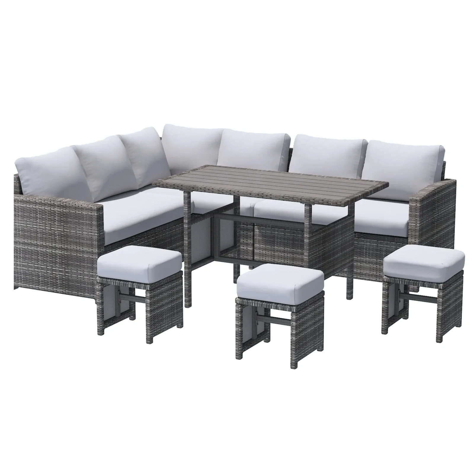 AECOJOY 7 Pieces Outdoor Wicker Rattan Dining Sofa Set, Light Grey