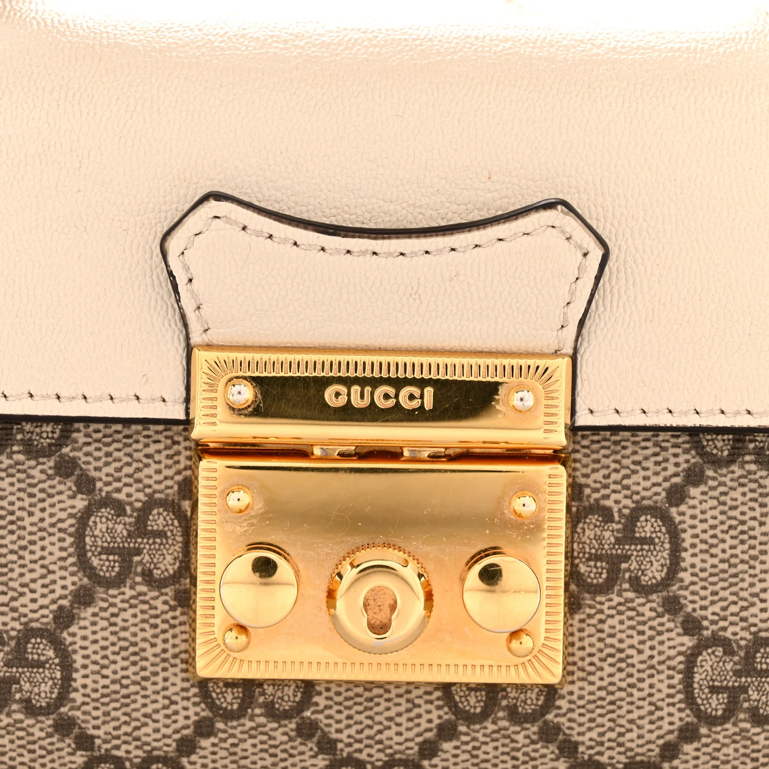 GG Supreme Monogram New Sakai Calfskin Mini Padlock Top Handle Shoulder Bag Beige Ebony Mystic White Sun Oil