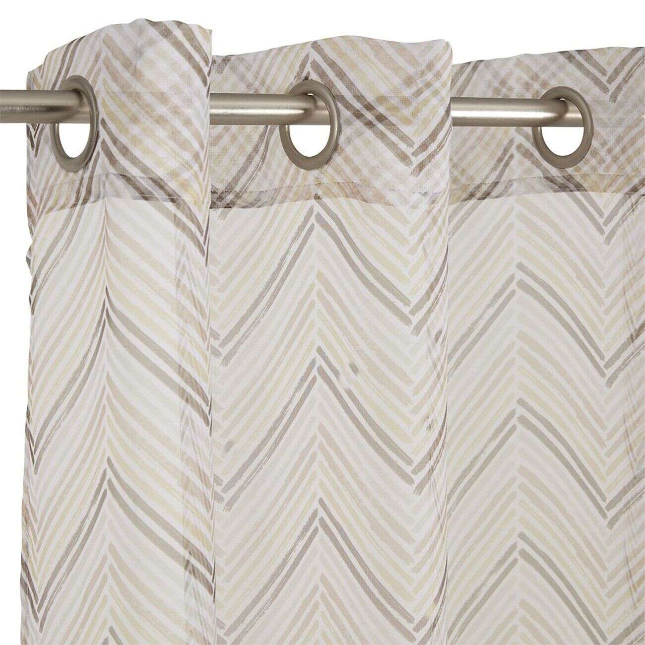 Voilage à oeillets beige imprimé chevrons 100% polyester 140x240cm
