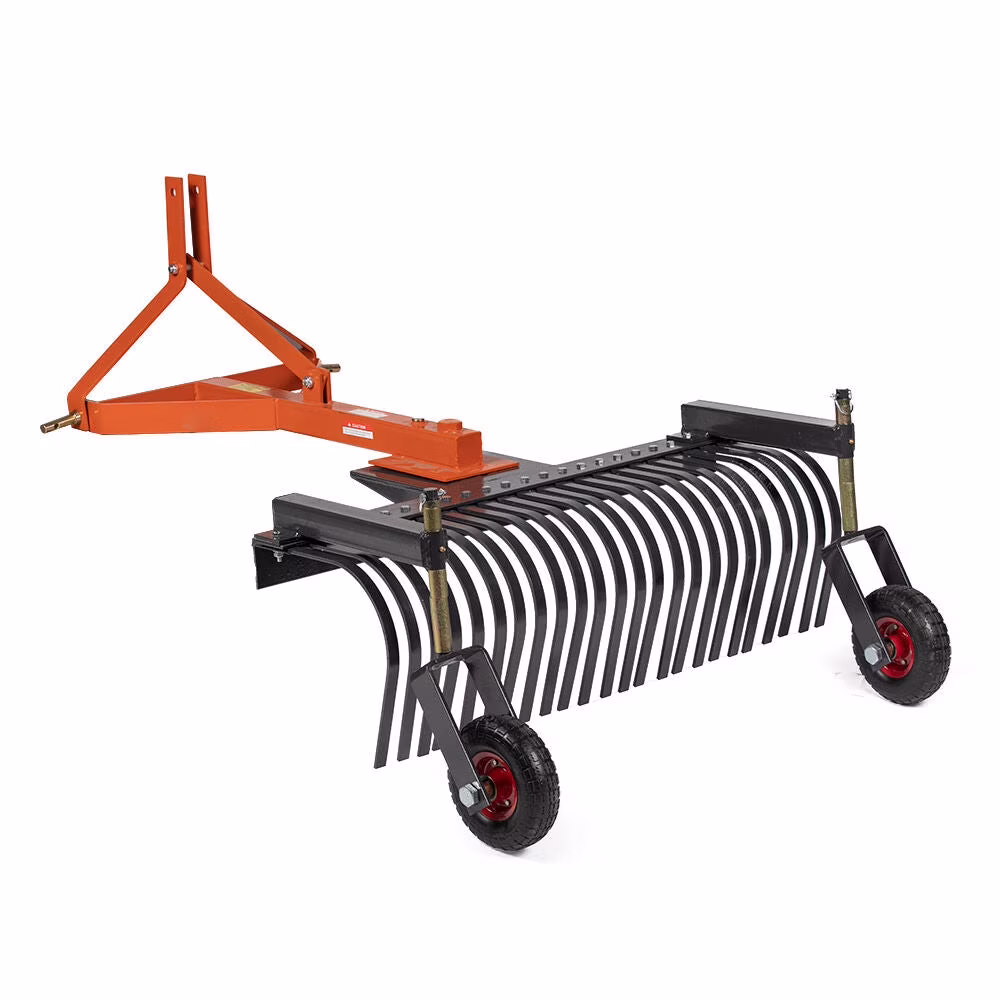 3 Point 5 FT Landscape Rake with Bolt-On Wheels for Compact Tractors, Fits Category 1 Hookup, Tow-Behind Garden Tool, Landscaper, and Grass Comb(5 FT) - Image 3
