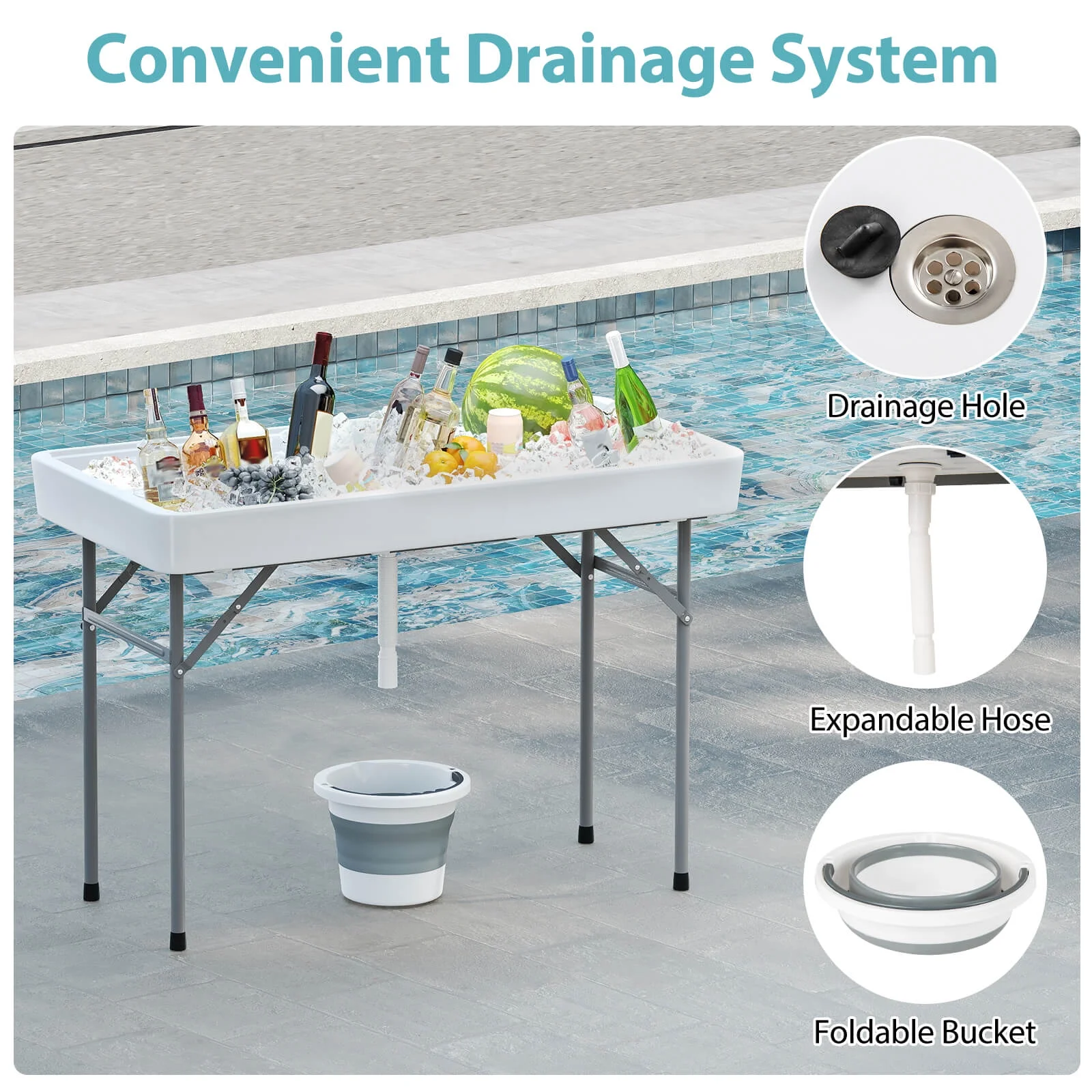 4 Foot Ice Cooler Folding Table Outdoor Portable Ice Bin Table with Large Sink - Image 7