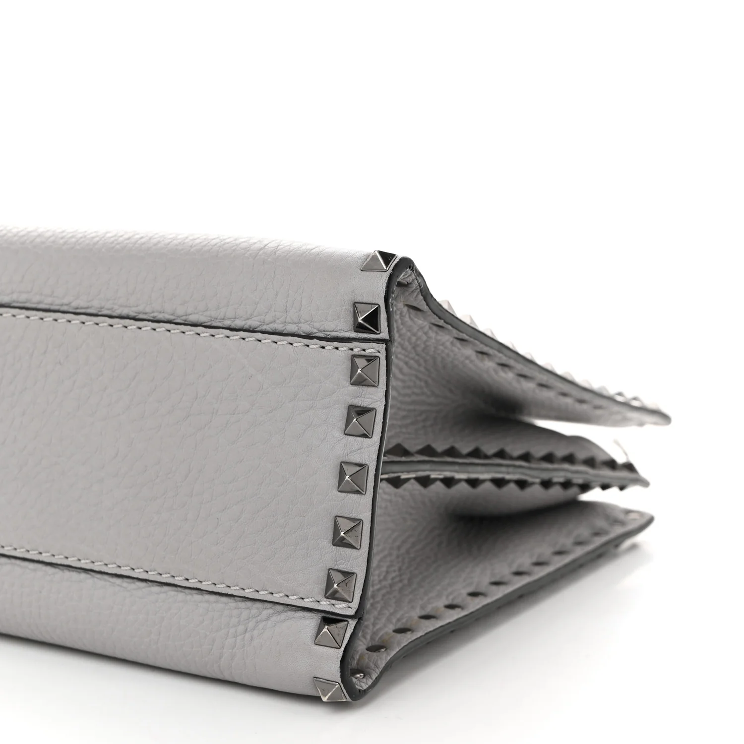 Grained Calfskin Medium Rockstud Double Handle Horizontal Tote Pastel Grey