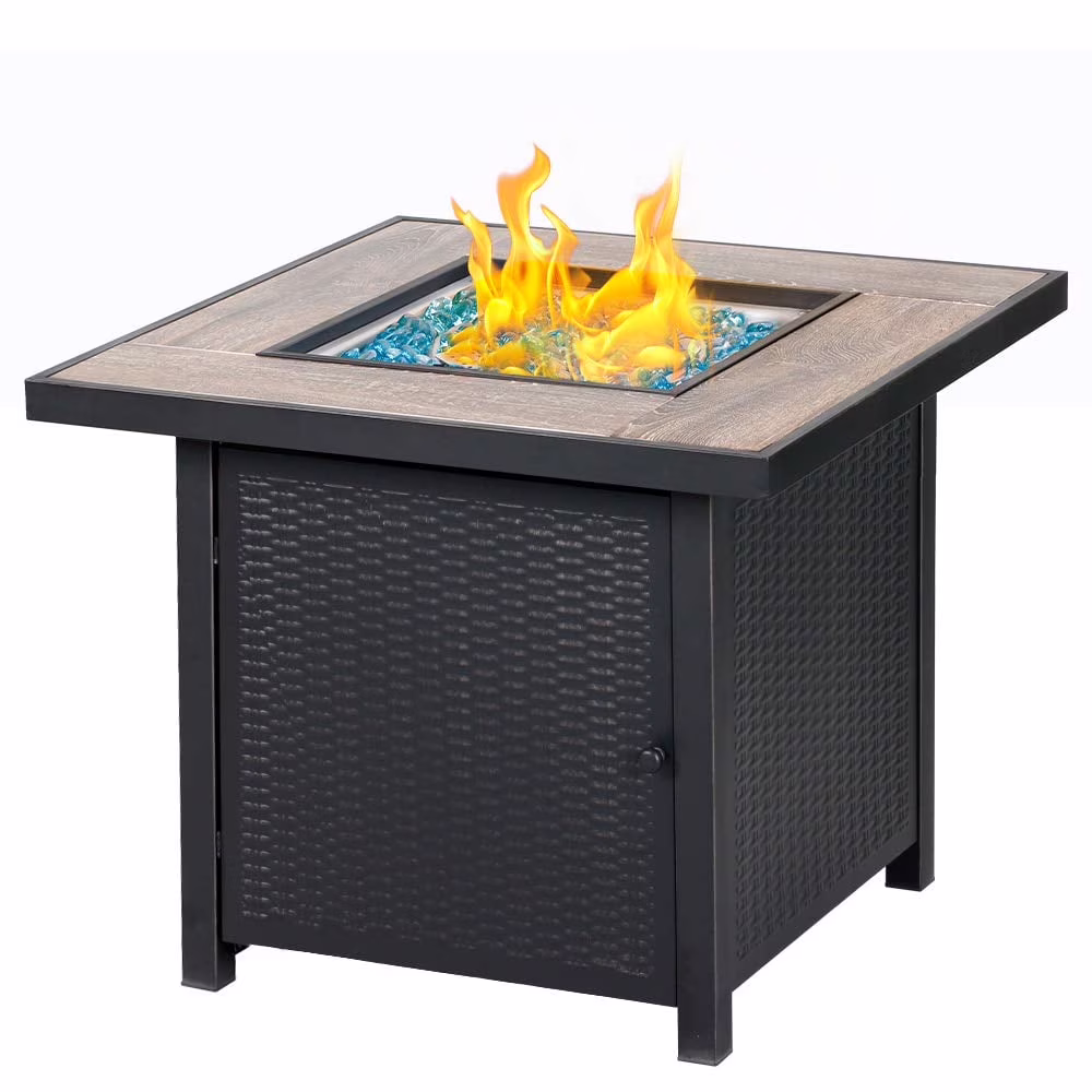 Propane Gas Fire Pit Table with Lid for Outside Backyard, Patio 50000 BTU 30 inch(Black-30'')