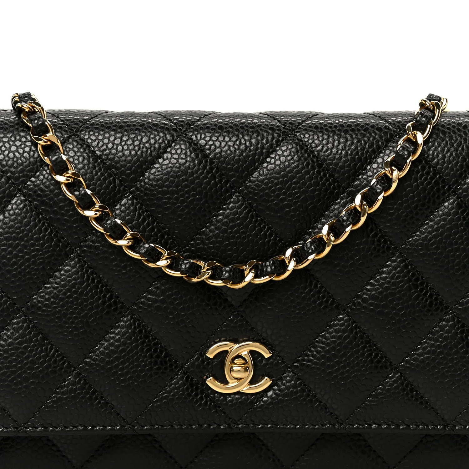 Caviar Quilted CC Turnlock Wallet On Chain WOC Black