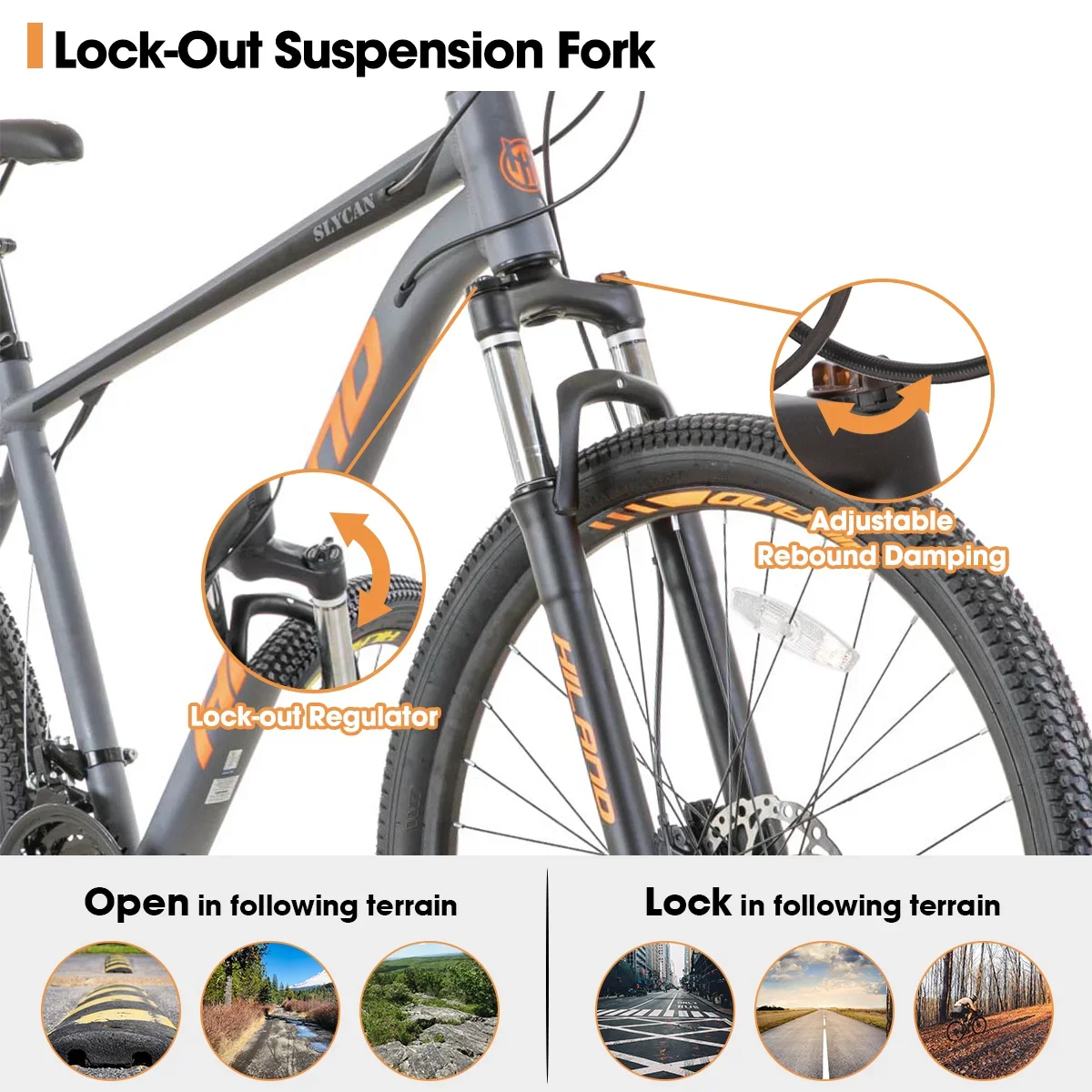 Hiland Aluminum Mountain Bike 21 Speeds MTB,Lock-Out Suspension Fork,27.5 inch Wheel,Mens Mountain Bike Bicycle, Gray