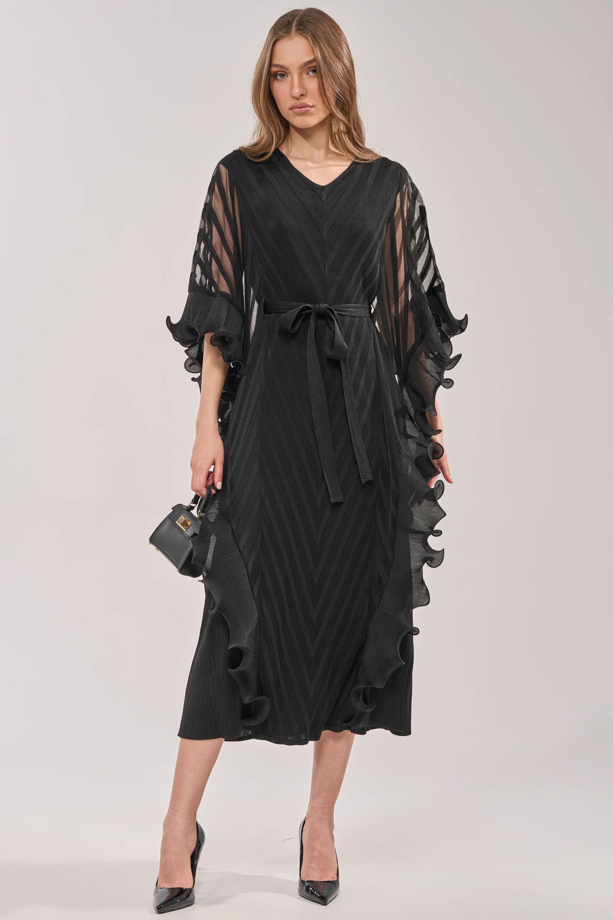 THE NIGHT GOES ON RUFFLE MAXI DRESS IN BLACK - Akira Store