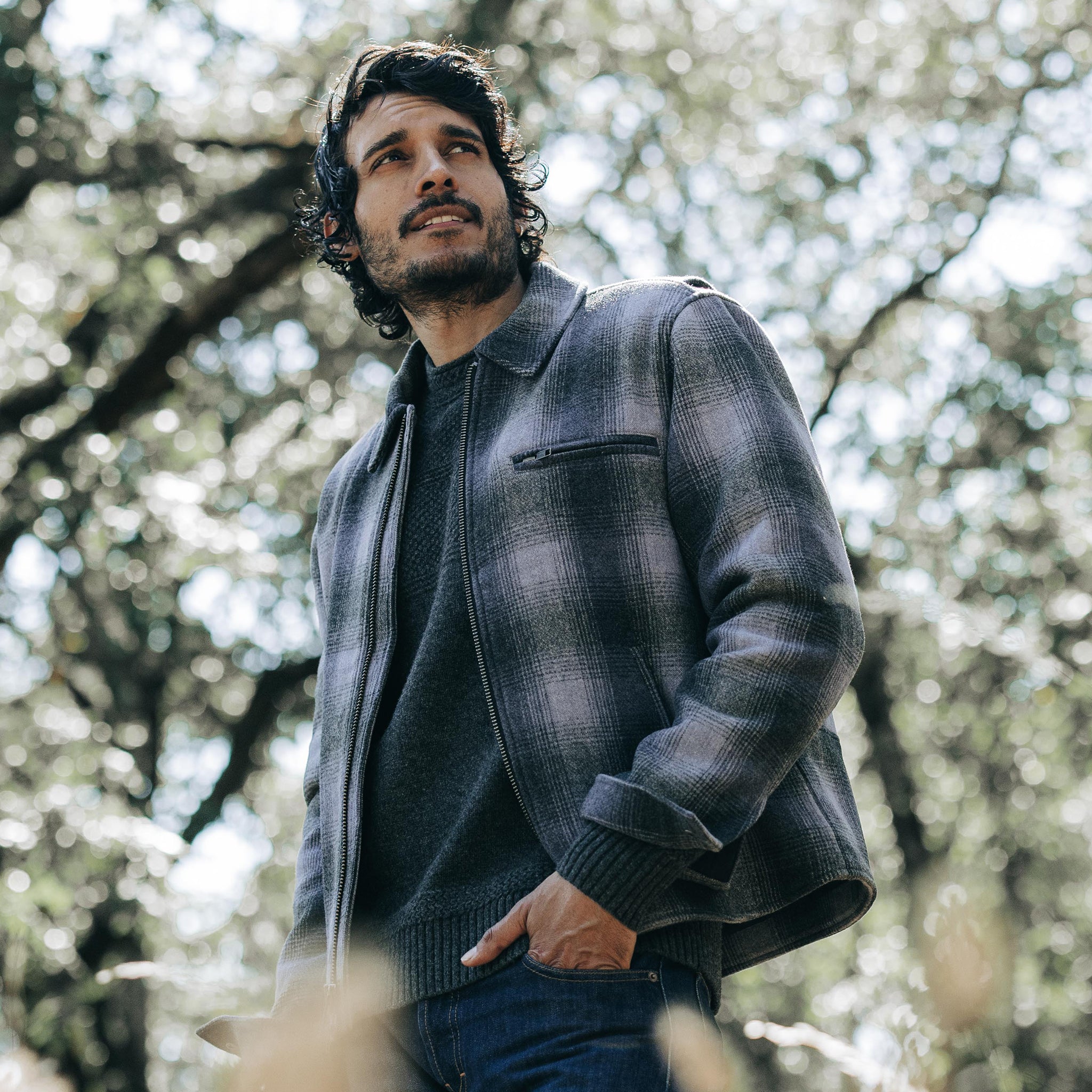 La veste Wyatt en laine à carreaux cendrés