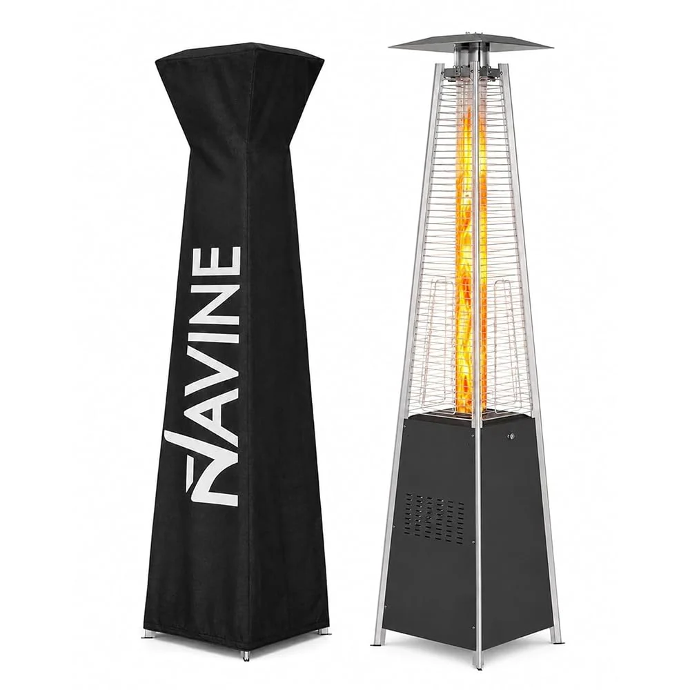 NAVINE 48,000 BTU Pyramid Patio Heater with Wheels, Cover, Dark Black