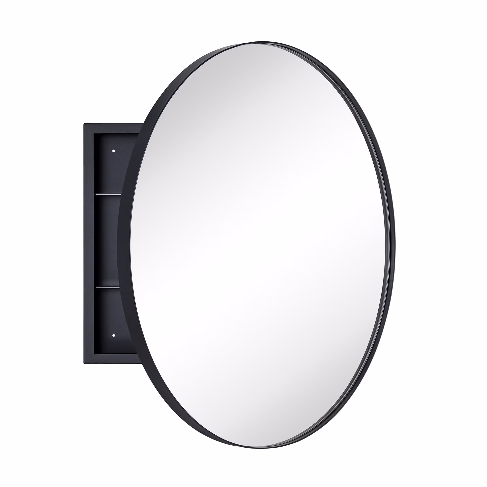 Myriel Surface Mount Framed Round Medicine Cabinet with Mirror 24" x 24" Black(Black)