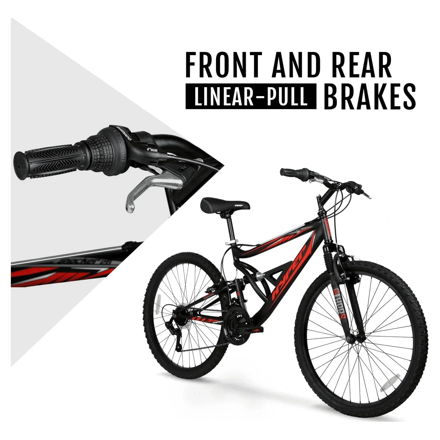 Hyper Bicycles Men's 26 Shocker Mountain Bike, Black/Red