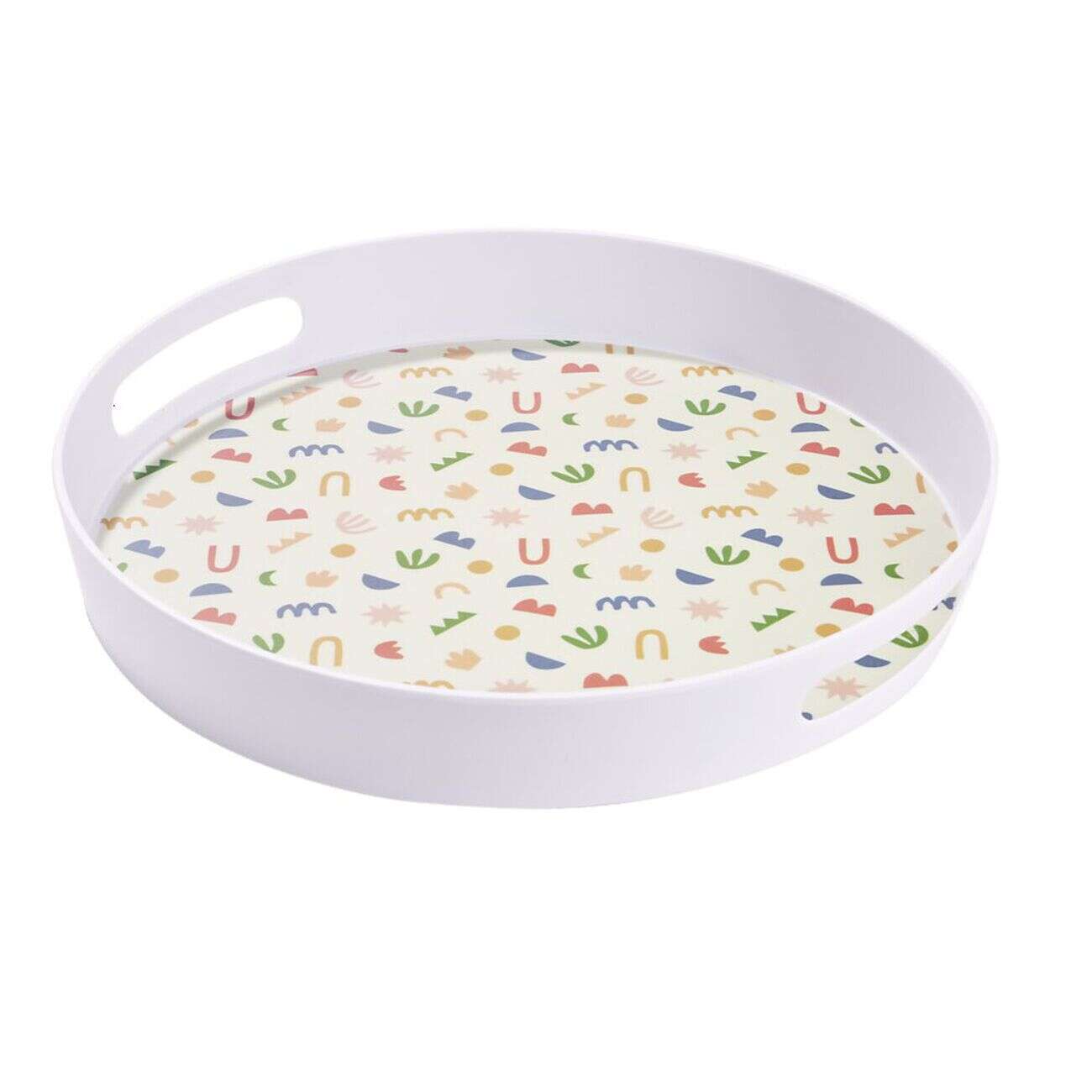 Plateau rond mélaminé motif matisse blanc et multicolore Ø34,5xH5cm