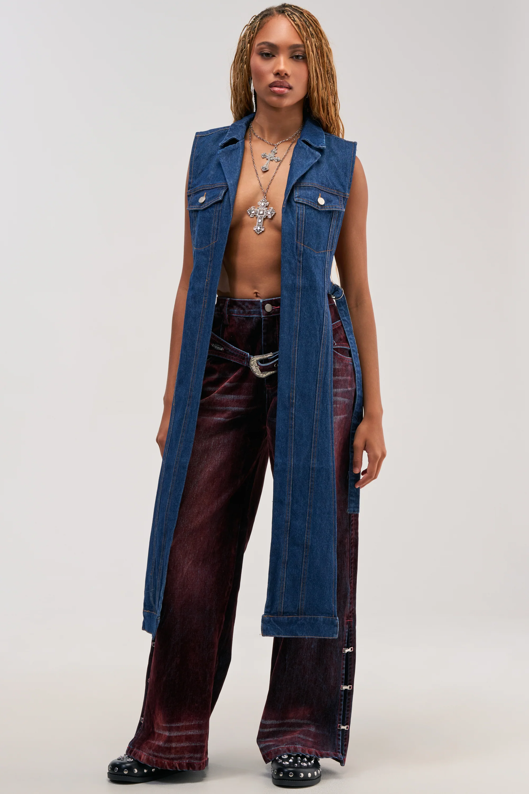 DOWN TO IT SPLIT VEST IN DARK DENIM - Akira Store