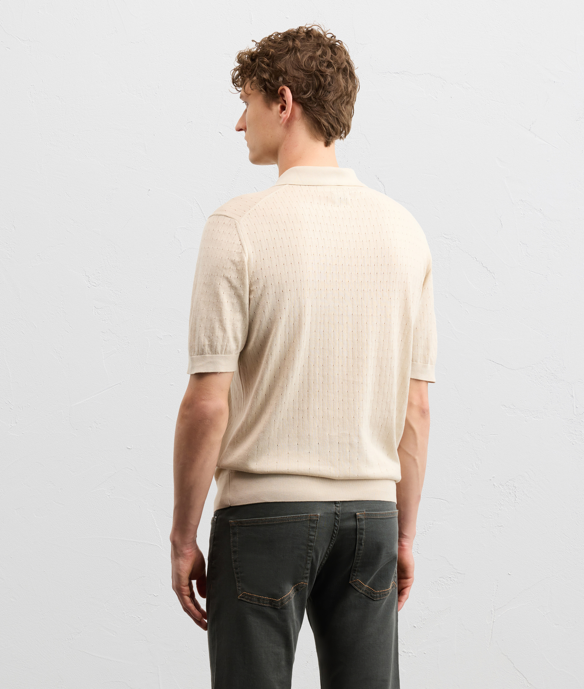 NATURAL COLORED COTTON KNIT SHORT SLEEVED POLO SHIRT WITH BUTTONS