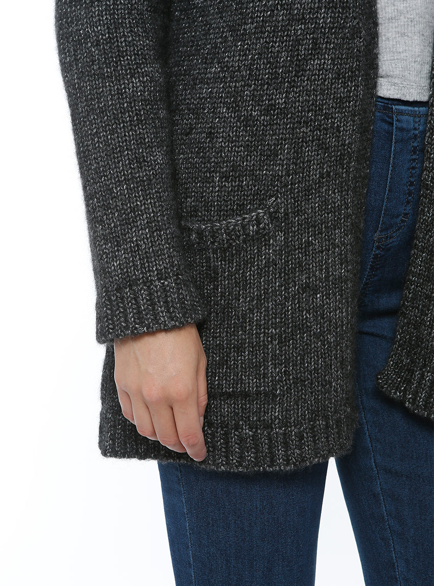 Gilet long femme en laine baby alpaga gris anthracite