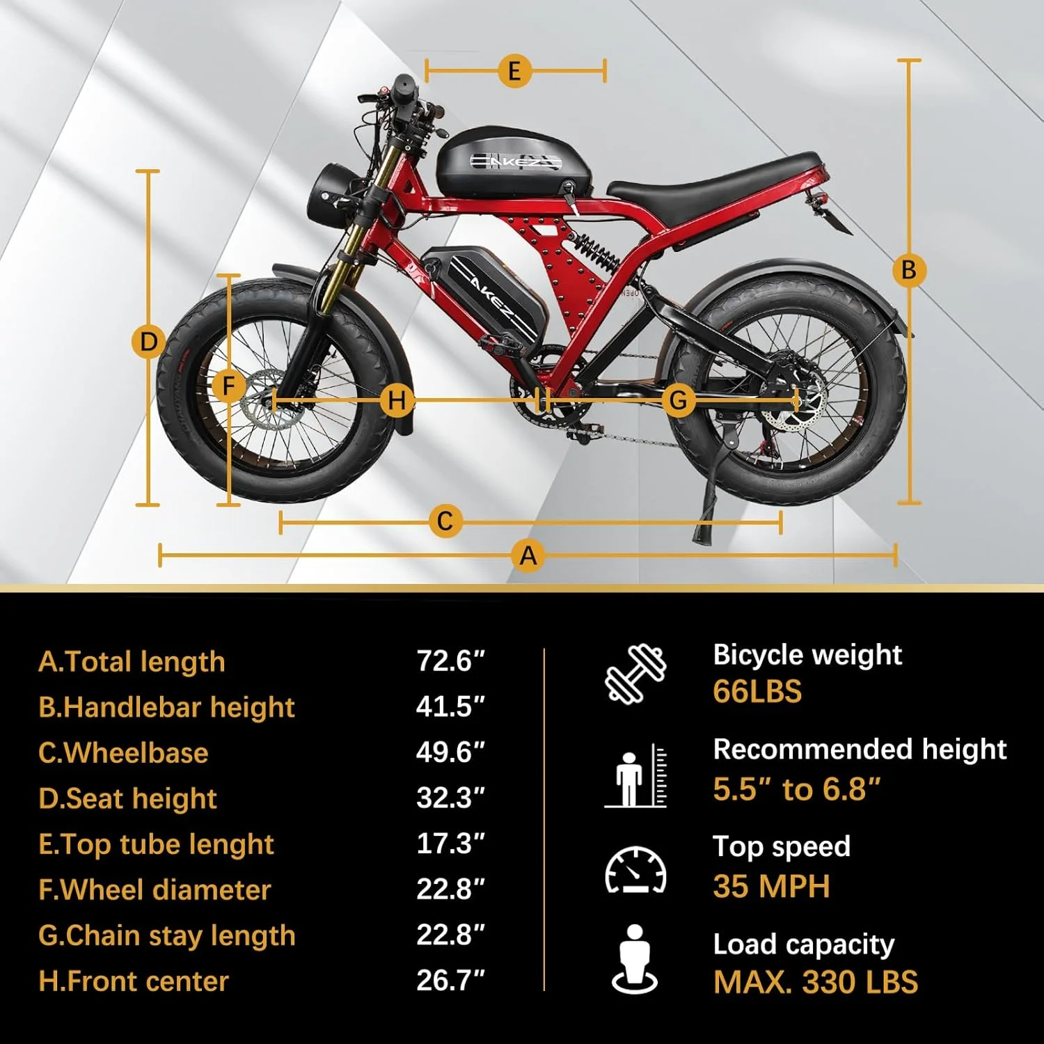 Peak 3000W Kingkong 1500W Electric Bike,31MPH Electric Dirt Bike for Adults,48V41A Dual Removable Battery Mountain Ebike,20'' Fat Tire Ebike,7Speed,Hydraulic Brake(Gray) - Image 9