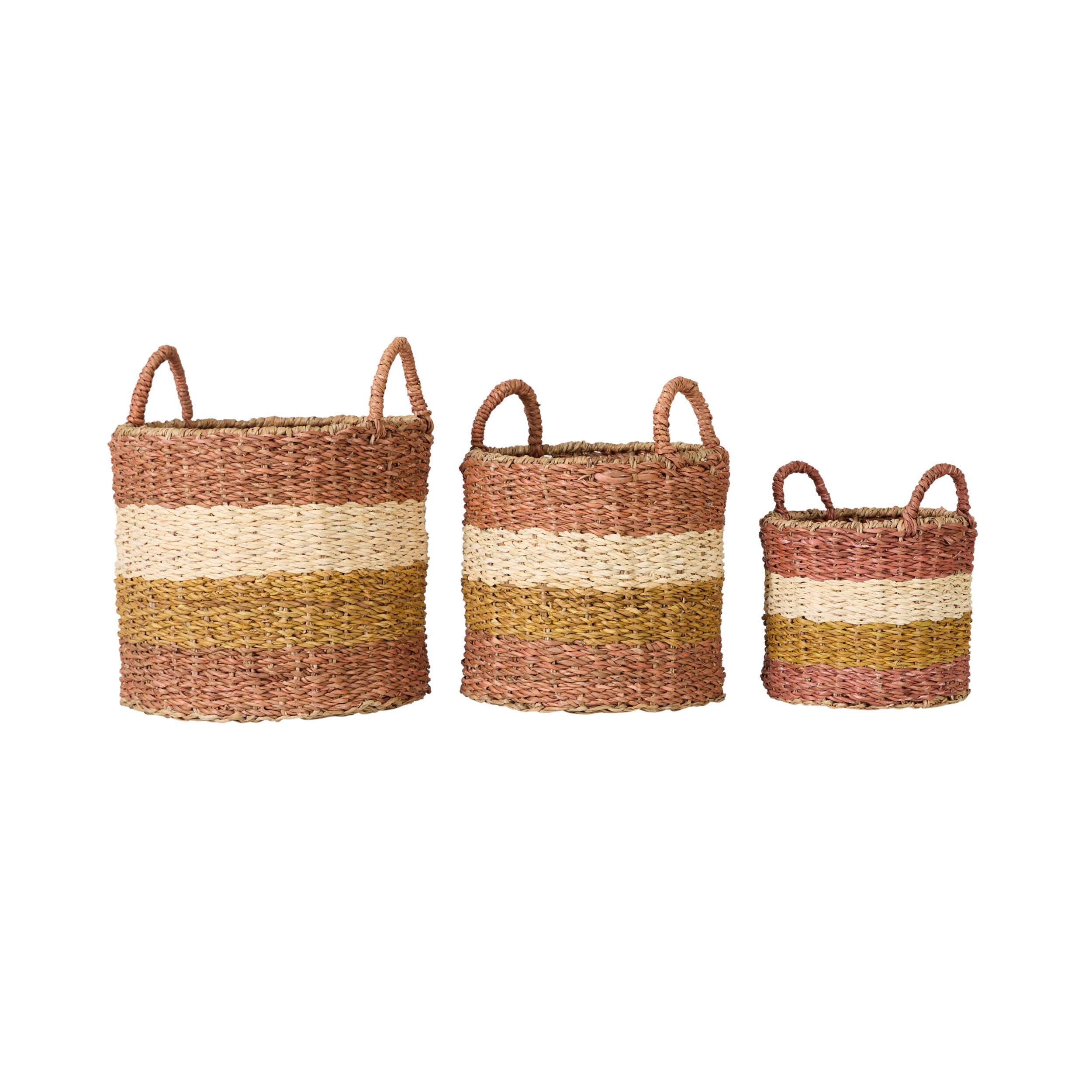 Ravani Wide Stripe Round Storage Basket Set of 3