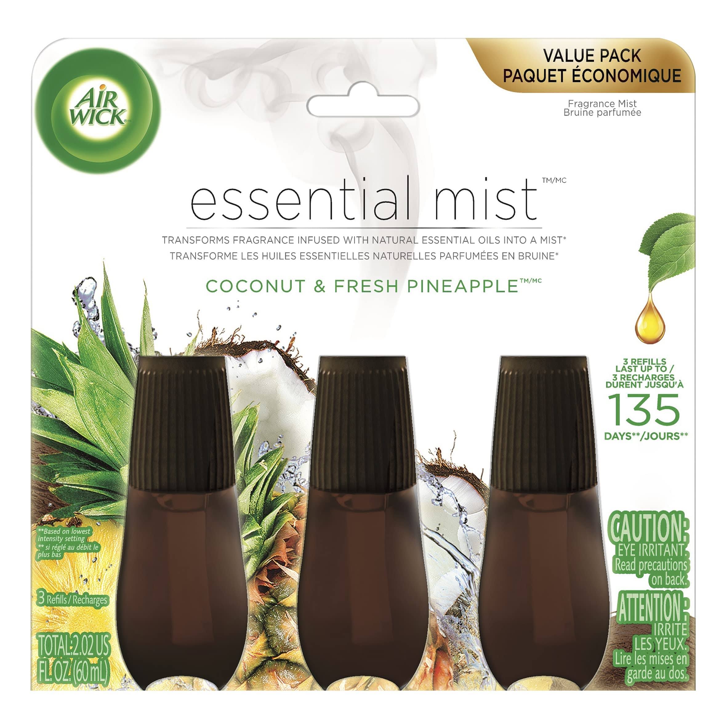 Air Wick Essential Mist Refill, 3 ct, Coconut and Pineapple, Essential Oils Diffuser, Air Freshener