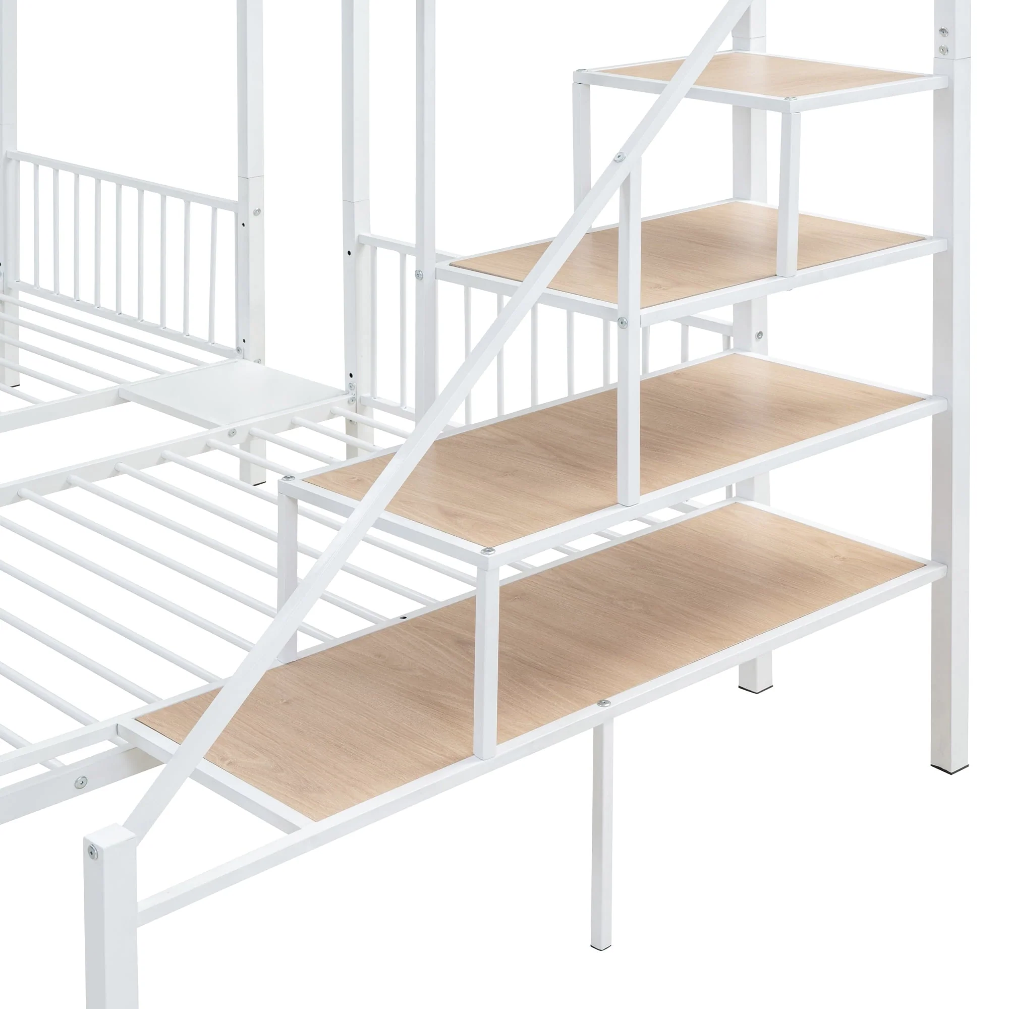 Bellemave Triple Bunk Bed with Stairs, Metal Full over Twin Twin Bunk Bed with Storage Drawers, Heavy Duty Bunk Bed for 3 Kids, Teens, Boys Girls (White) Image 7