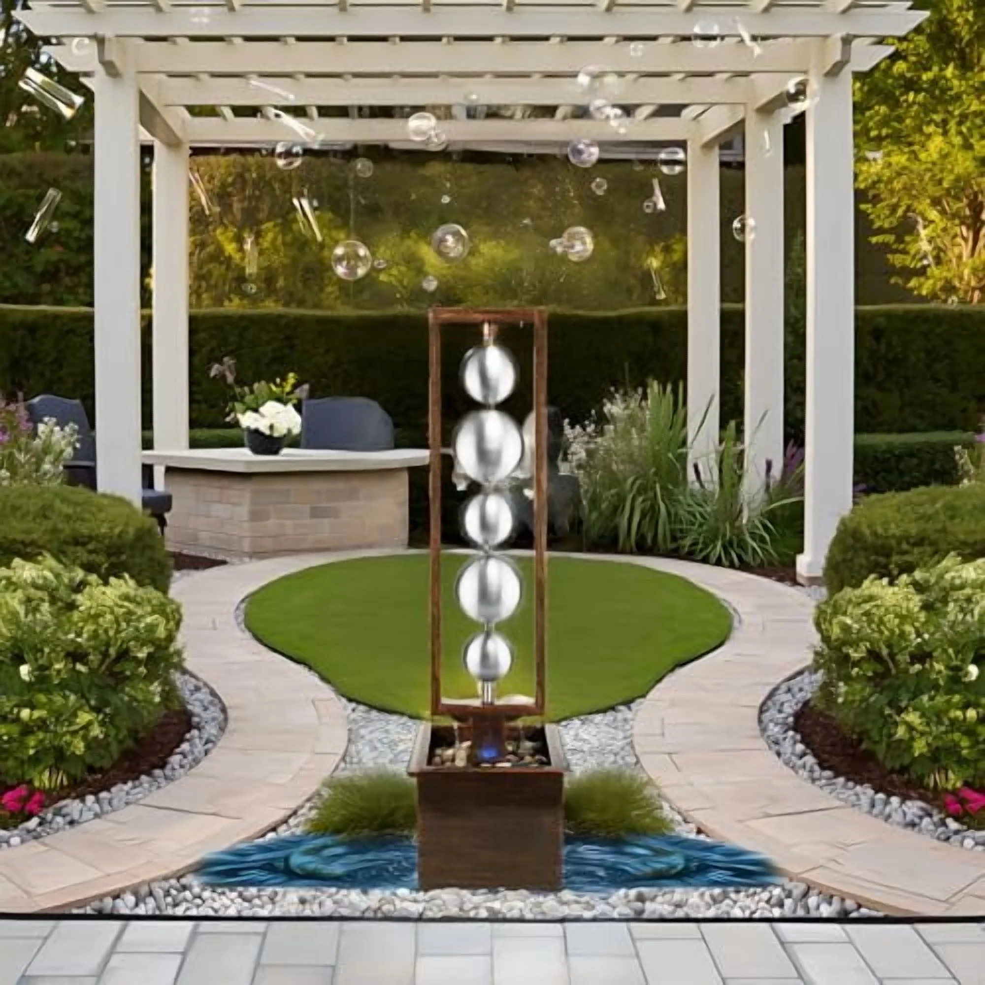 Outdoor Water Fountain with Pump, Relaxing Stainless Steel Geometric Sphere Freestanding Waterfall Fountains Modern Home Decor for Patio Garden Yard, Gift Idea, Bronze - Image 7