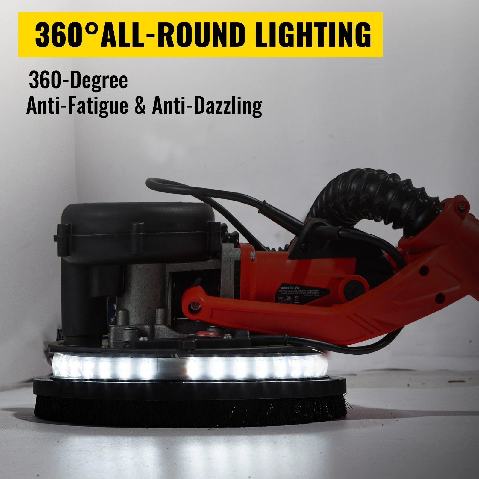 Drywall Sander 850W, Electric Drywall Sander, Electric Sander, with LED Strip Light and Vacuum Bag, Variable Speed 800-1750 RPM, Foldable Sheetrock Sander, with Telescope Handle, Wall Sander(Red 850W with LED Strip Light) - Image 8