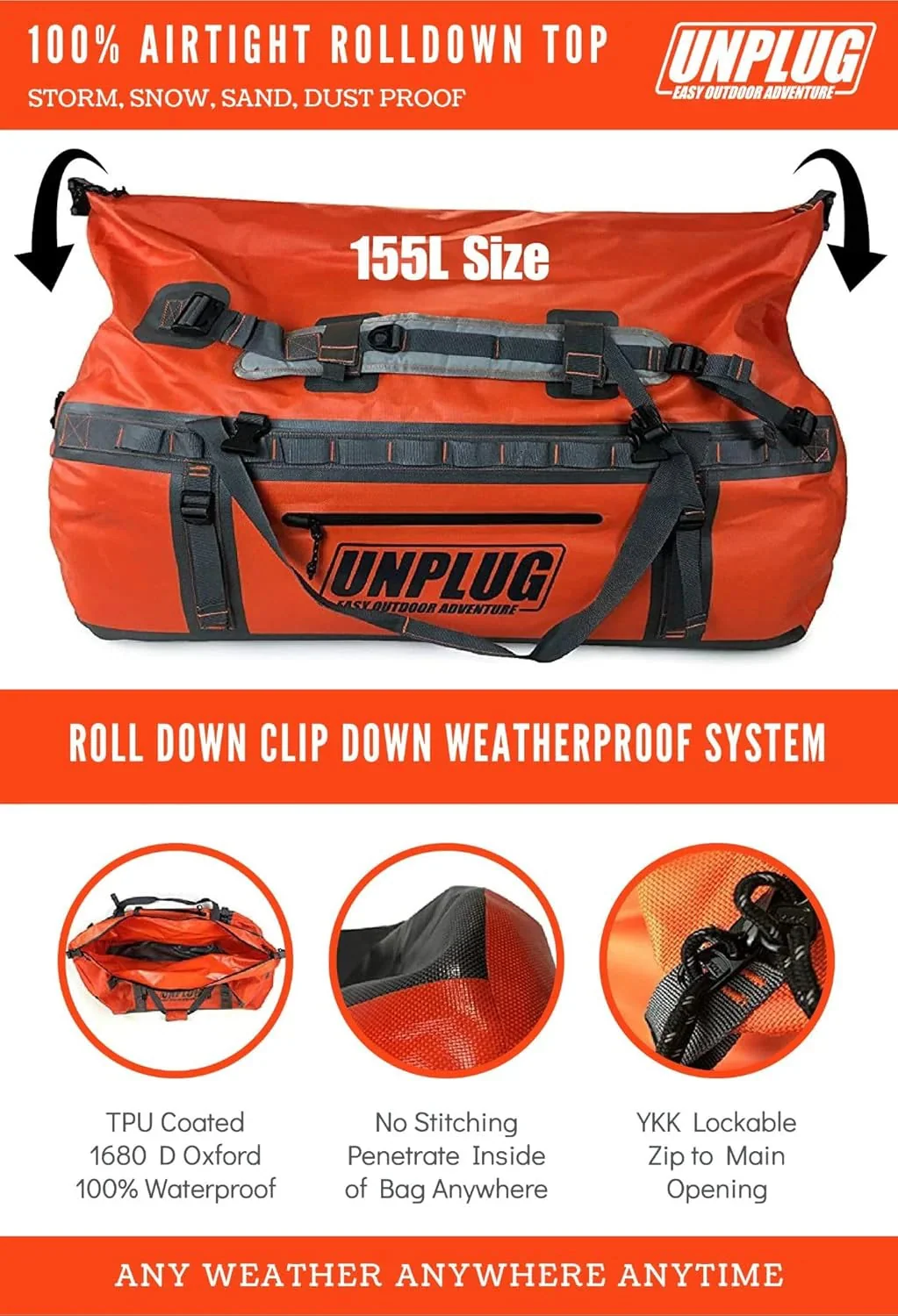 Ultimate Adventure Bag -1680D Heavy Duty Waterproof Travel Duffel Bags for Camping, Motorcycle Dry Bag, Waterproof Bags for Boating,…