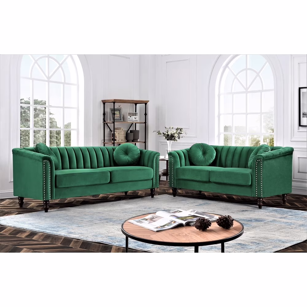 Hills Tufted Back 2Pcs Living Room Set,Black Velvet(Black) - Image 7
