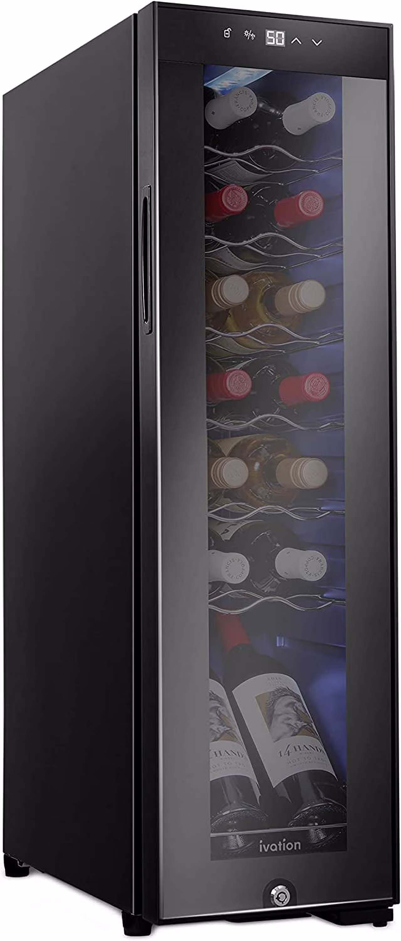 Ivation 14 - Bottle Wine Cooler, Freestanding Beverage Cooler with Lock, Black