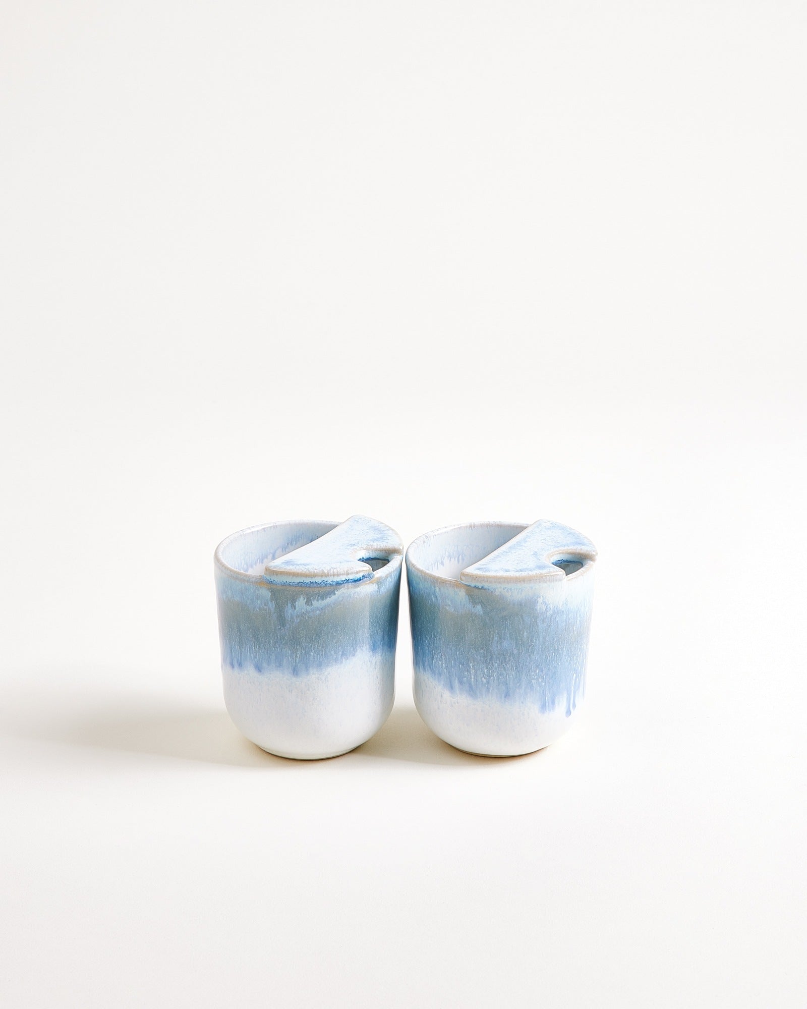 SMALL LIGHT BLUE AND WHITE TO-GO CUPS, SET OF 2