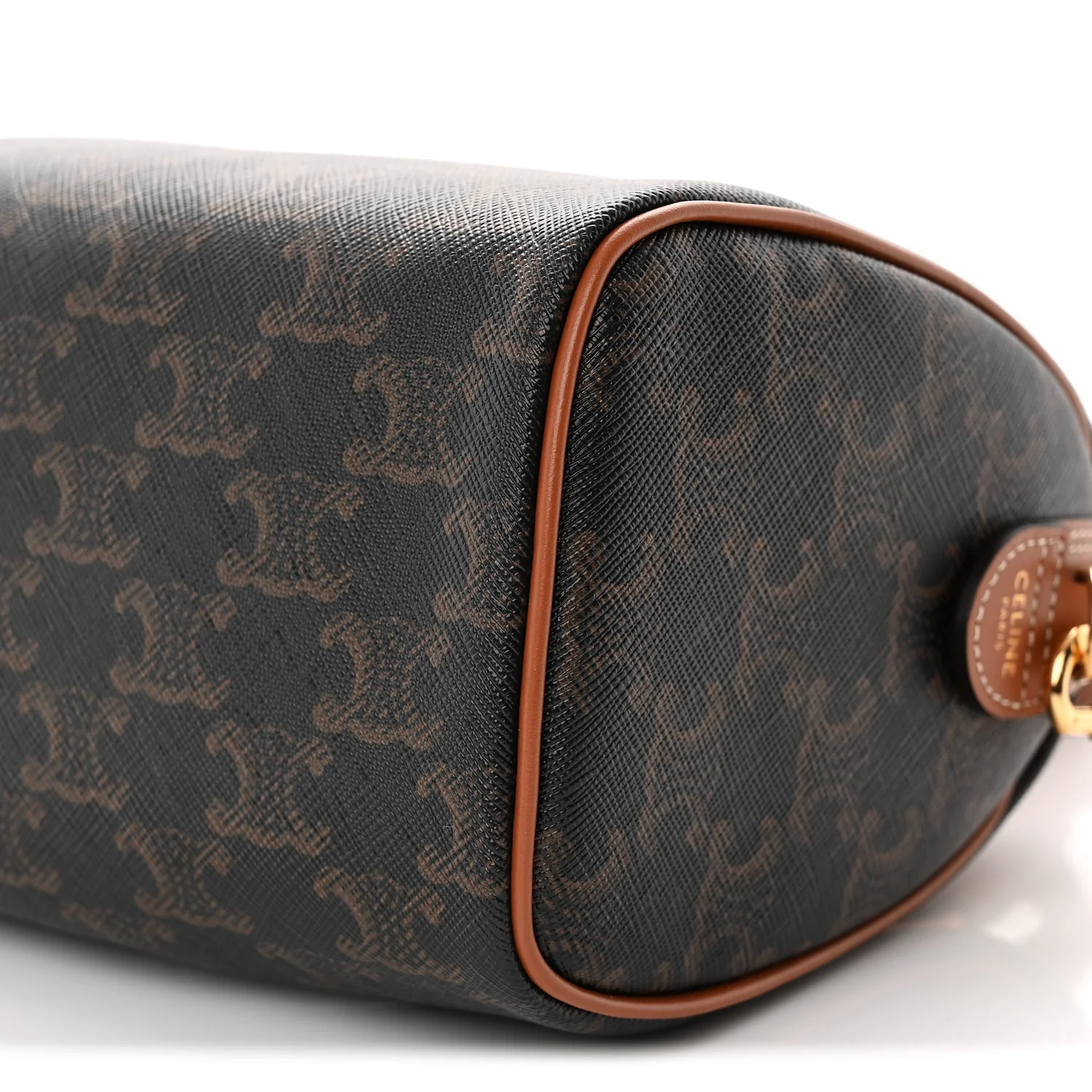Triomphe Canvas Calfskin Small Boston Bag Tan