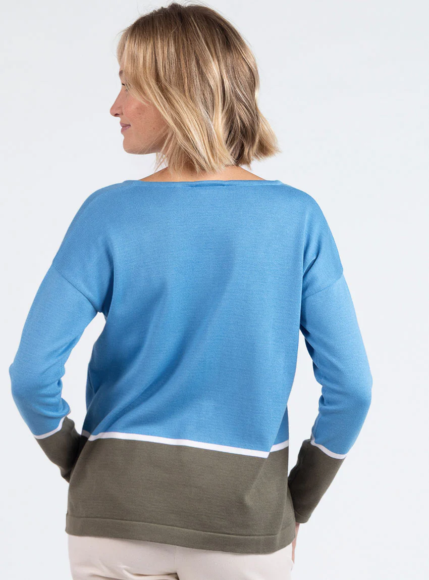 Pull femme col V coton bleu pacifique