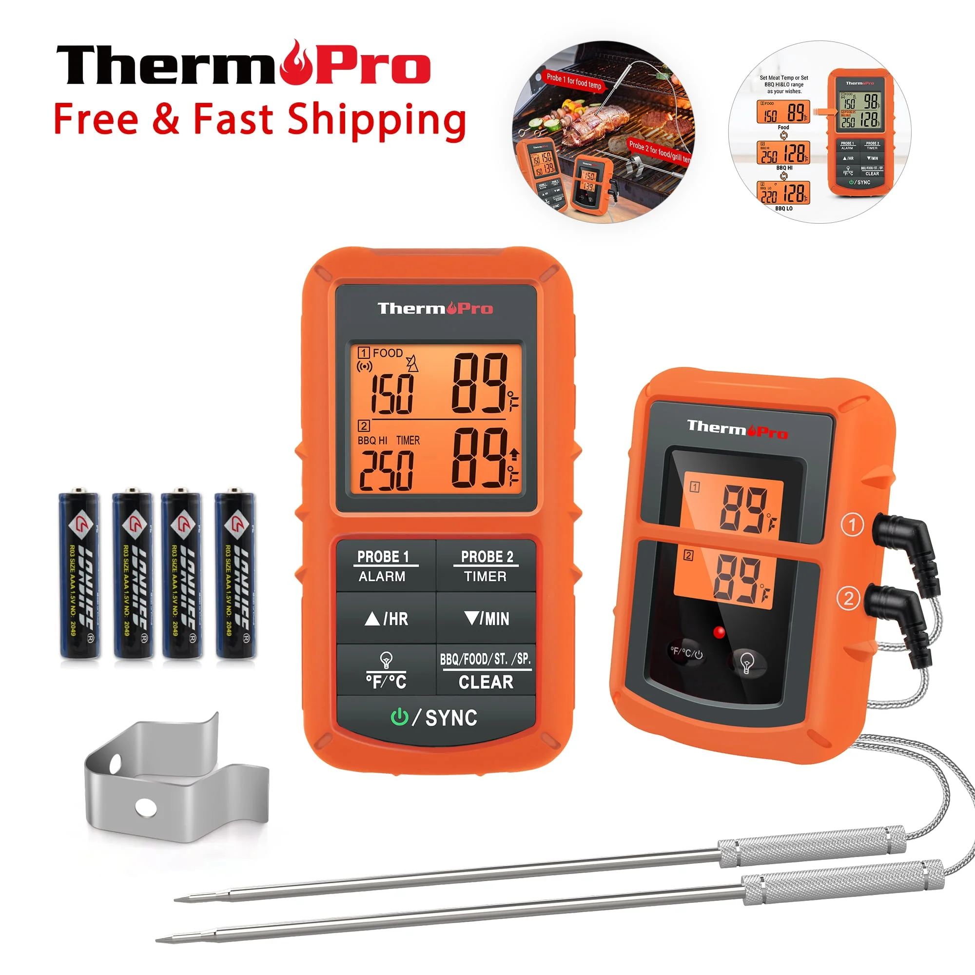 ThermoPro TP08BW 500FT Wireless Meat Thermometer for Grilling Smoker BBQ Grill Oven Thermometer with Dual Probe Kitchen Cooking Food Thermometer