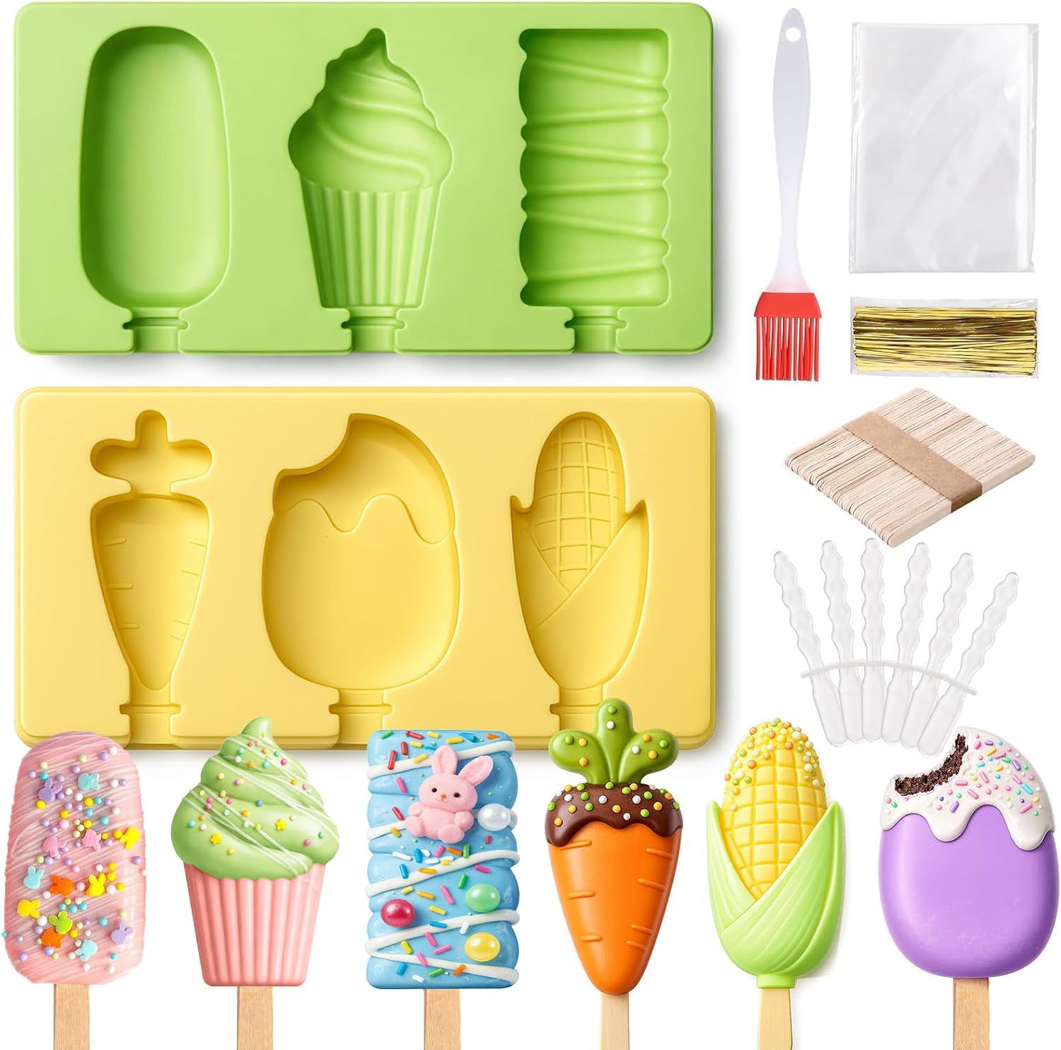 Juome Cake Pop Mold Kit, Large Cakesicle Molds Silicone with Sticks & Bags