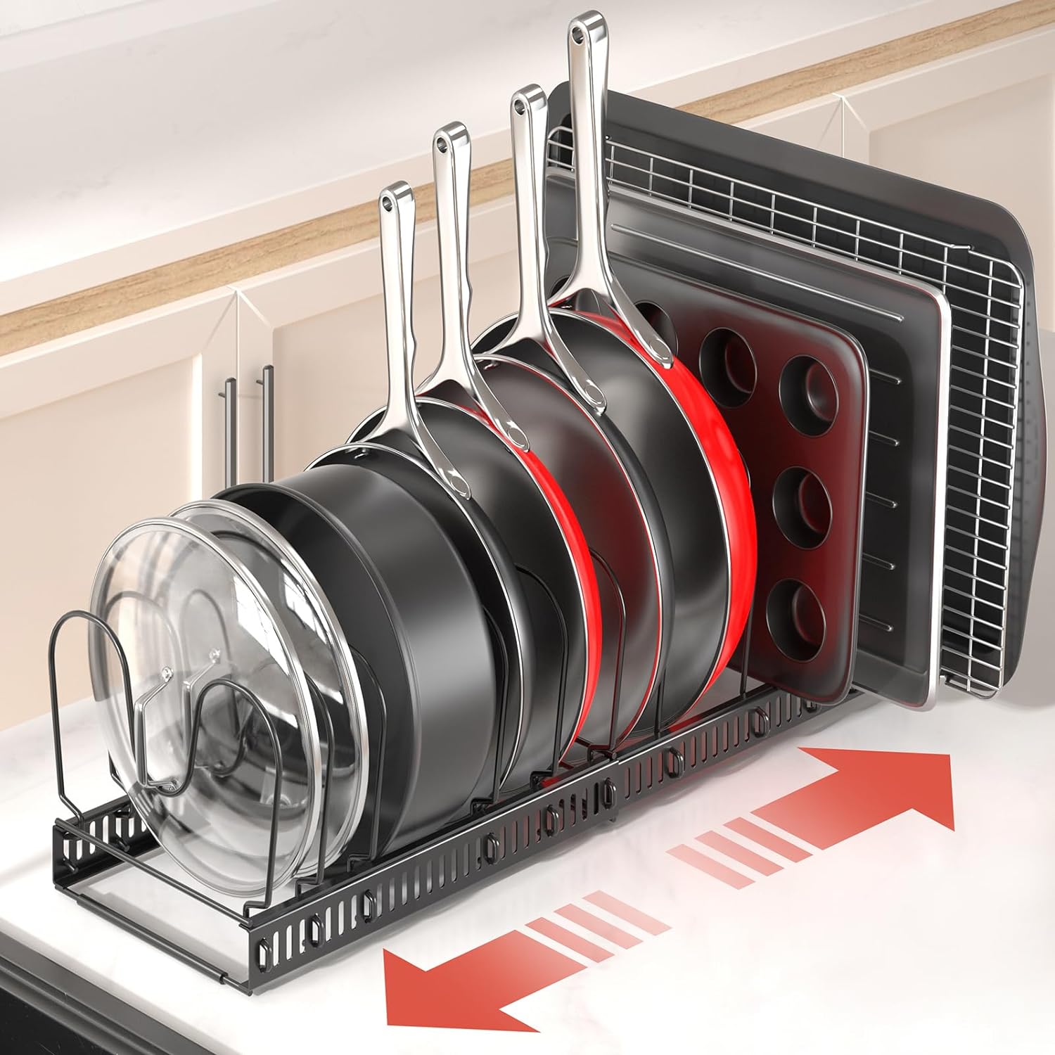 ORDORA Pots and Pans Organizer under Cabinet, 11.8-22.8