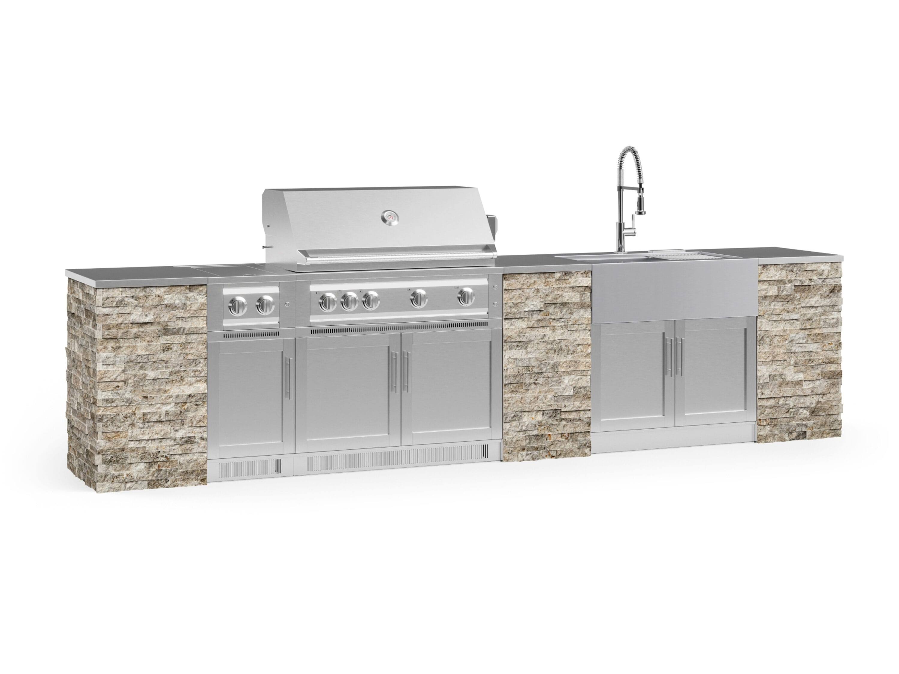 Outdoor Kitchen Signature Series 11 Piece Cabinet Set with 40 in. Liquid Propane Gas Platinum Grill NewAge Products