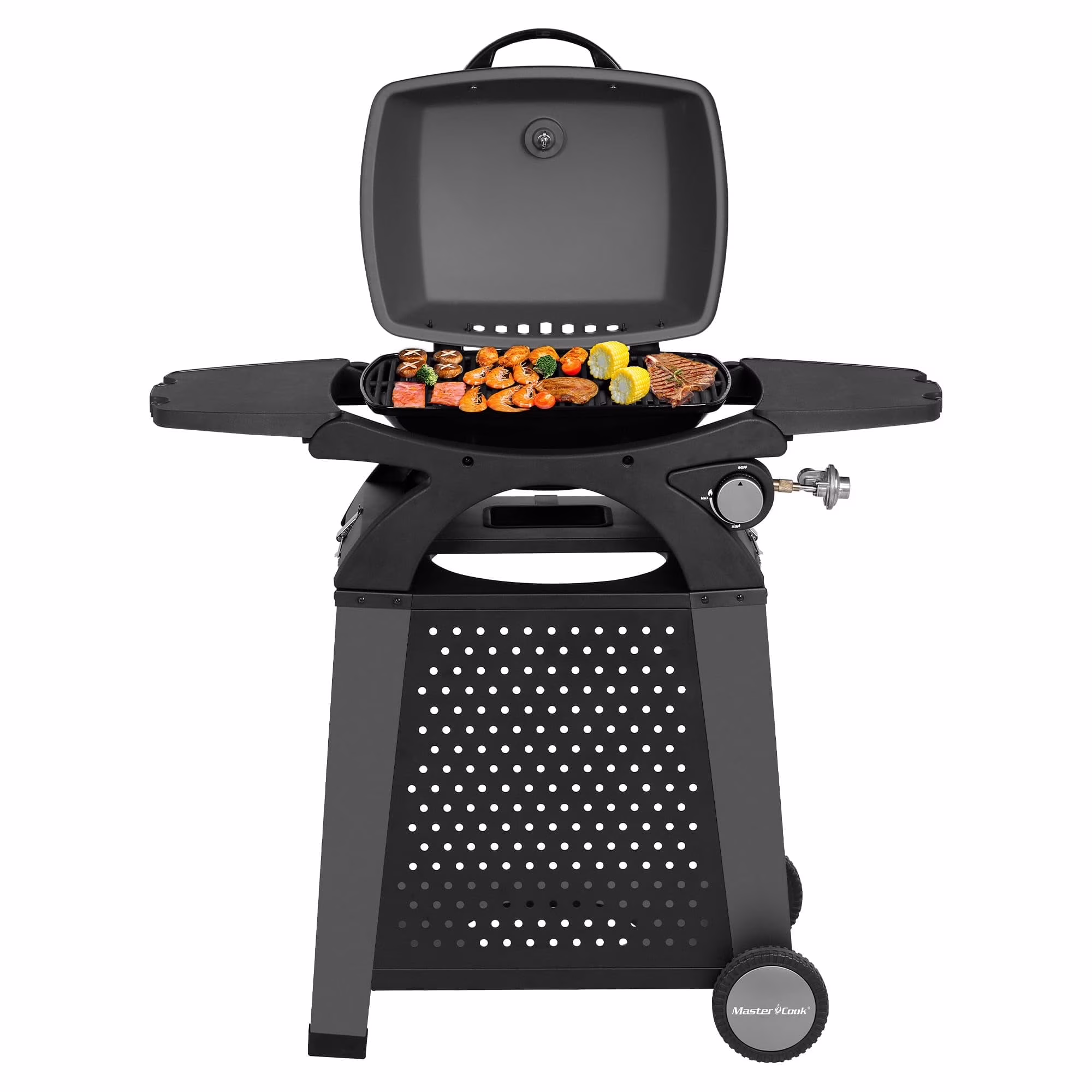 Propane Gas Grill, Portable Tabletop Barbecue Grill with Cart for Patio, Camping, Travel