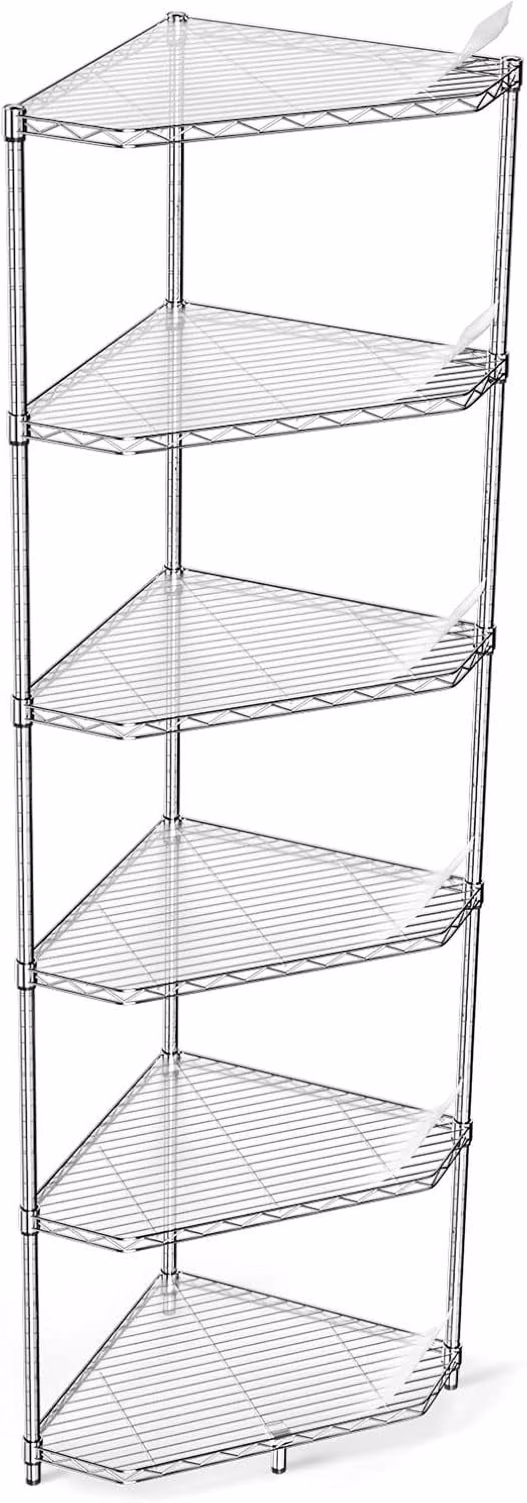 6 Tier NSF Metal Shelf Pentagonal Corner Wire Shelving Unit, 600lbs Capacity Heavy Duty Adjustable Storage Rack with Shelf Liners for Kitchen Garage Office Etc Room Corner(Chrome)