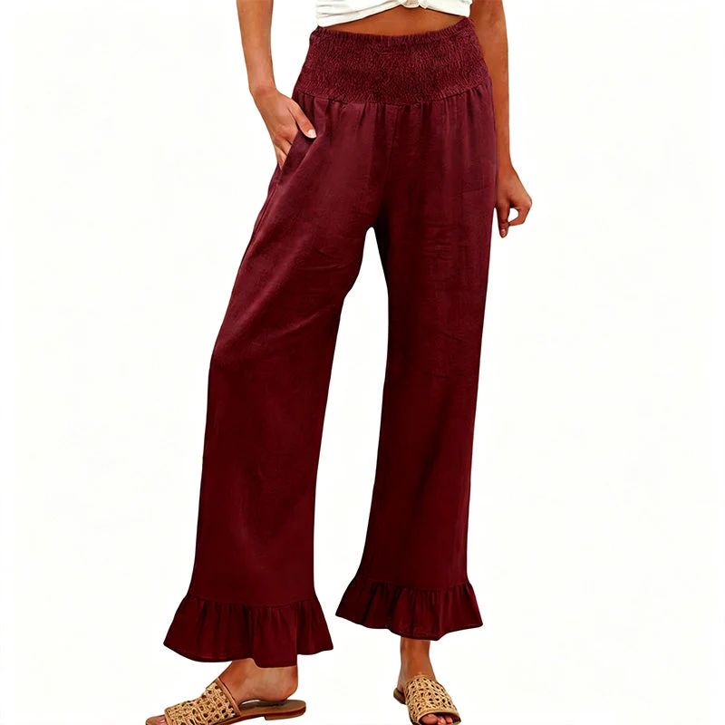Pantalon large bohème avec ourlet à volants