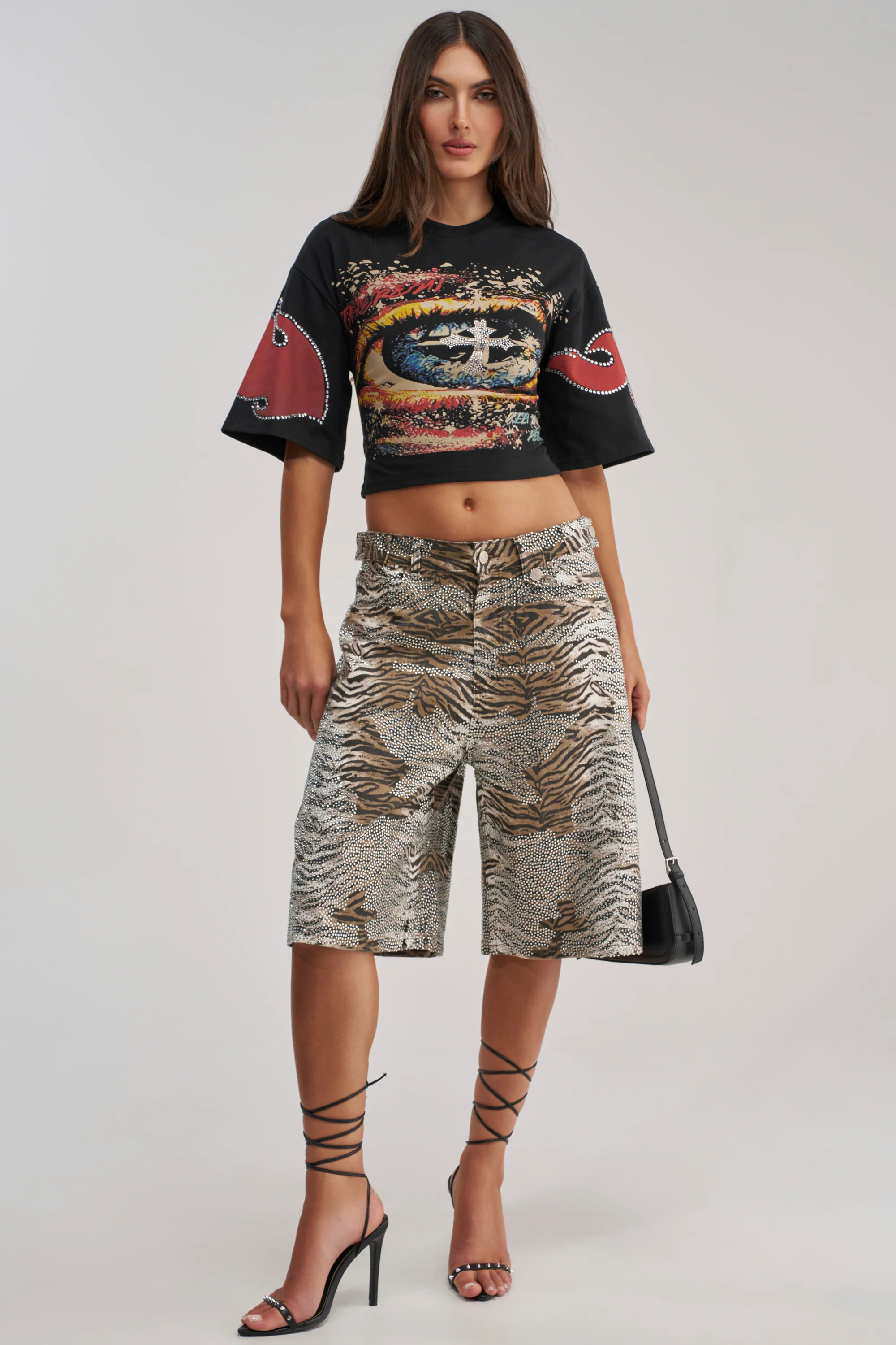 FEELING WILD RHINESTONE ZEBRA BERMUDA SHORT - Akira Store