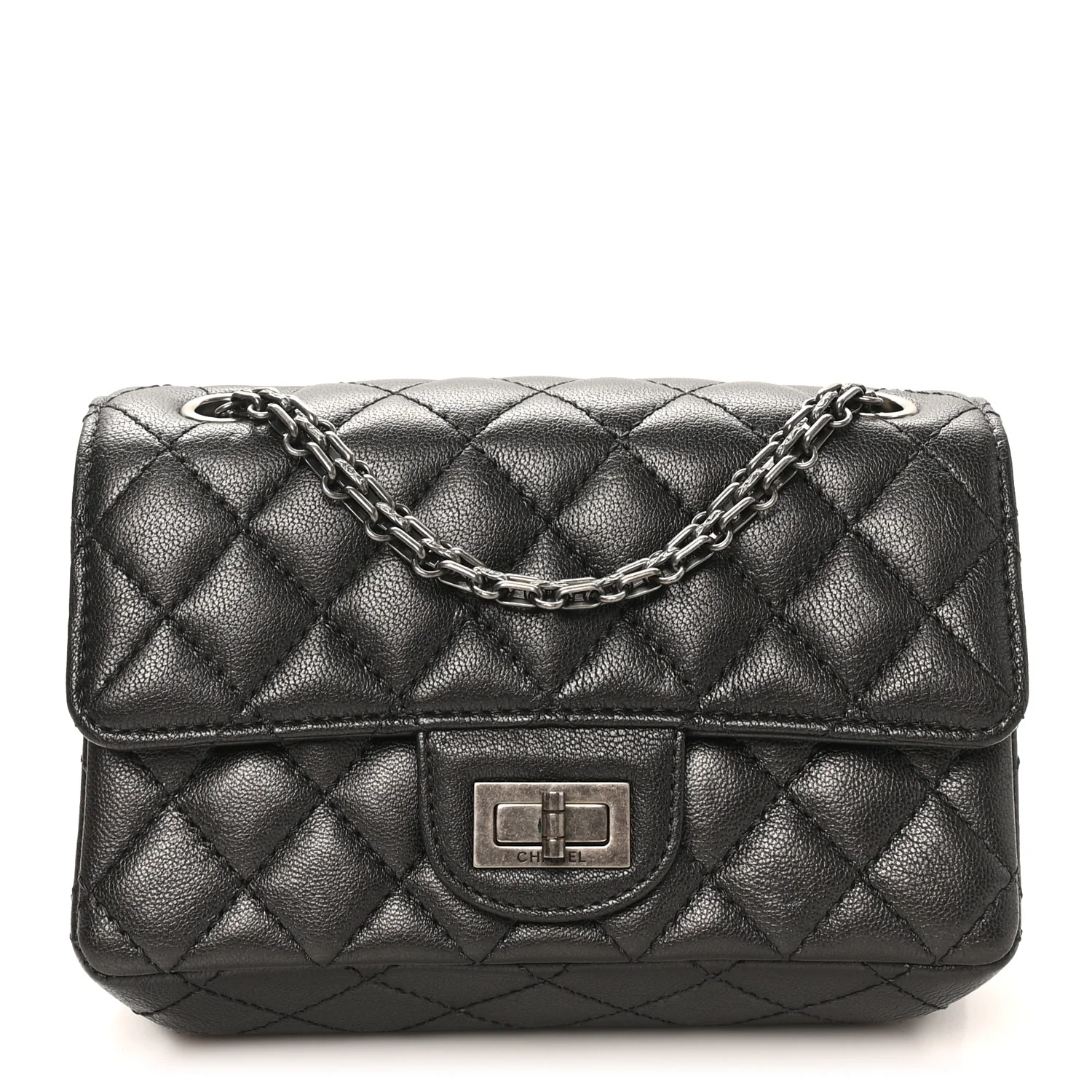 Metallic Sheepskin Quilted 2.55 Reissue Mini Flap Dark Silver