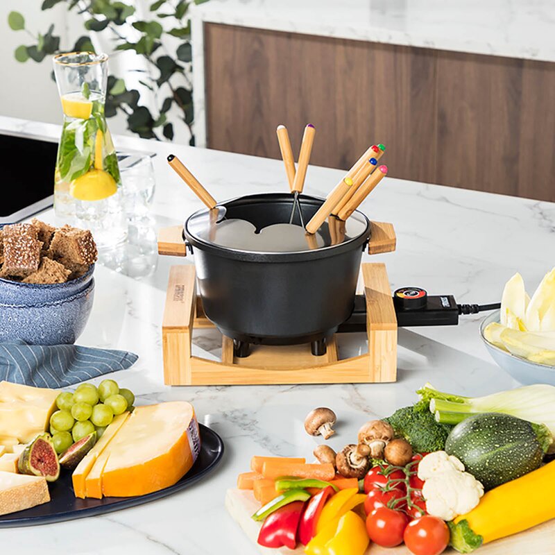 Fonduesett med 8 pinner 173025 1,5L svart/bambus