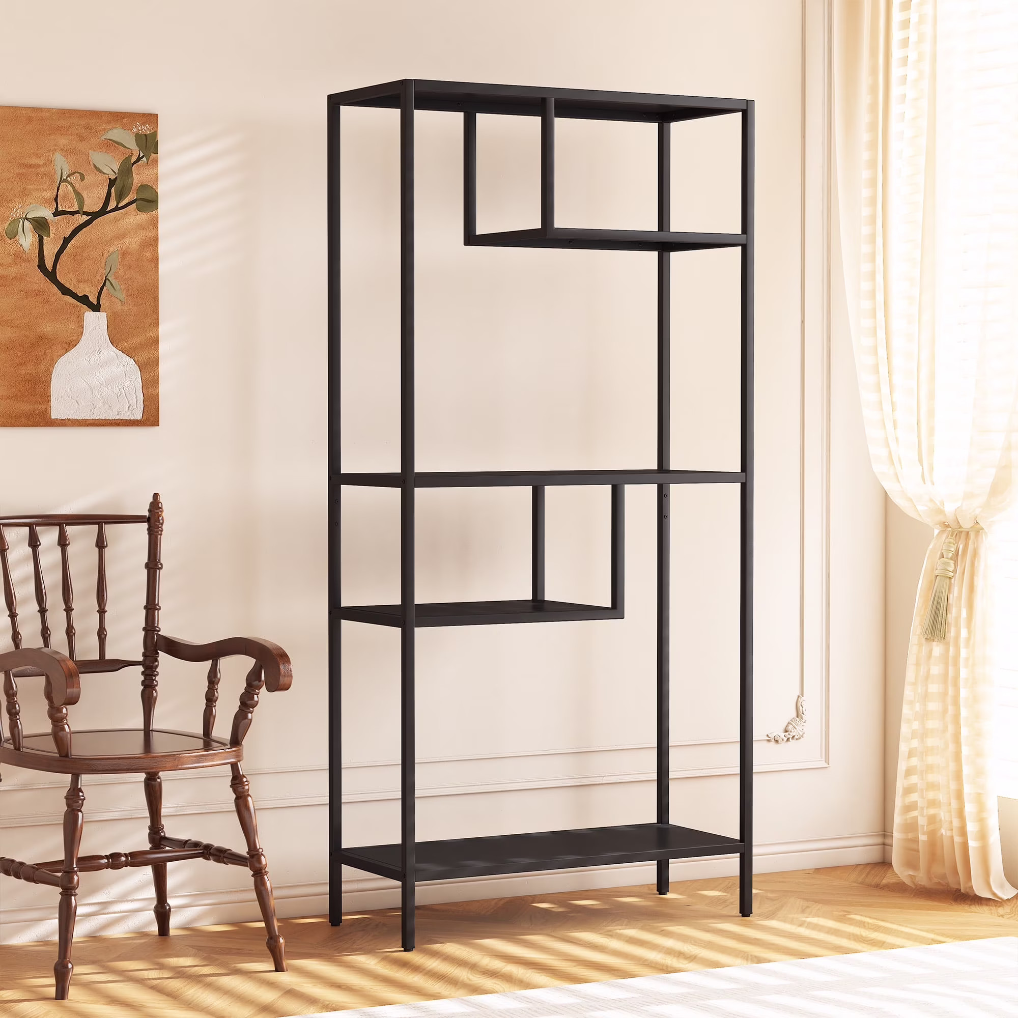 Modern Storage Shelf with 4 Compartments Metal Legs, Freestanding Organizer,Book Shelves Display Shelves for Living Room, Bedroom, Home Office