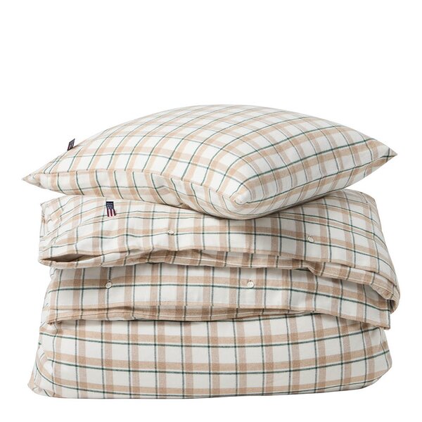Sengesett flanell 140x200 cm rutete grønn/beige/hvit