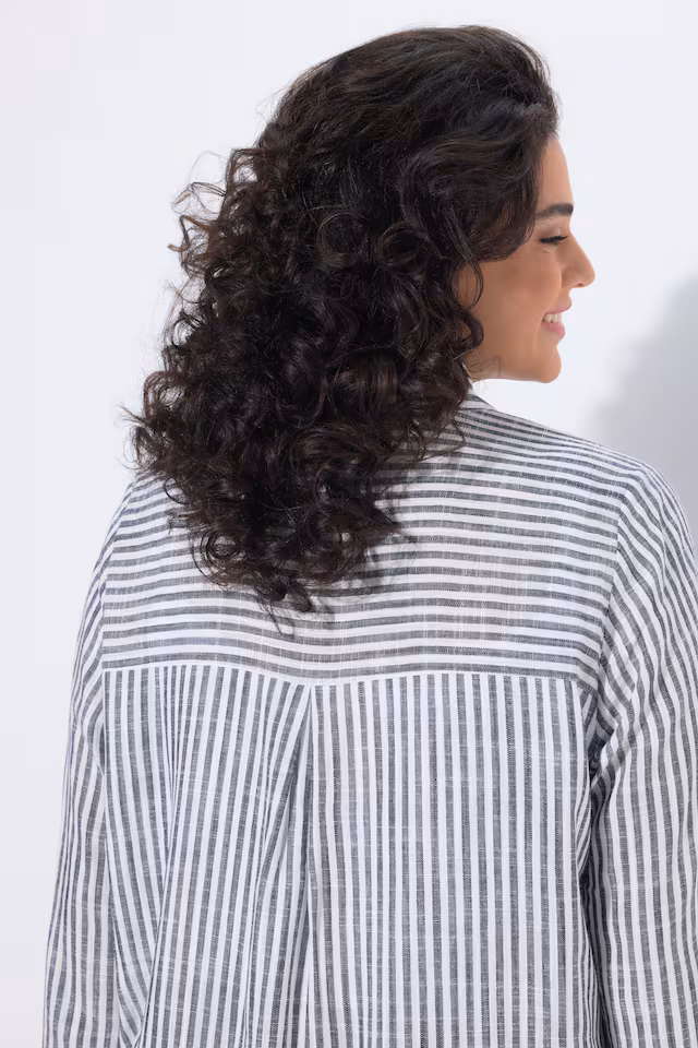 Mixed Stripe Linen Blend Tunic Blouse