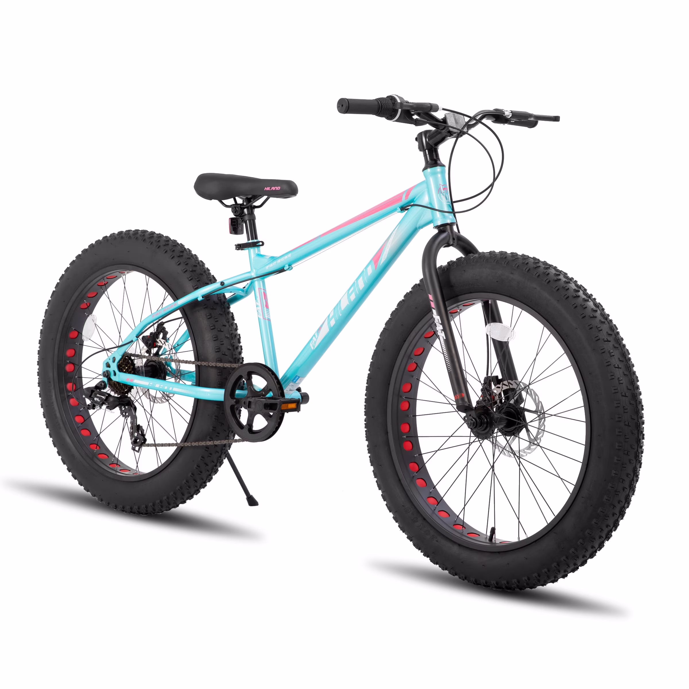 Hiland Fat Tire Bike, Shimano 7-Speed, Dual-Disc Brakes, 24 inch Trail Mountain Bike, Blue