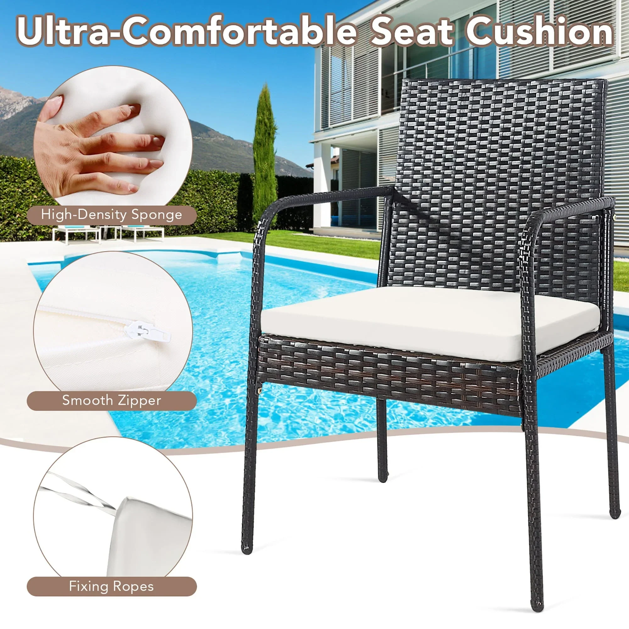 Costway 4PCS Patio Wicker Rattan Dining Chairs Cushioned Seats Armrest Garden