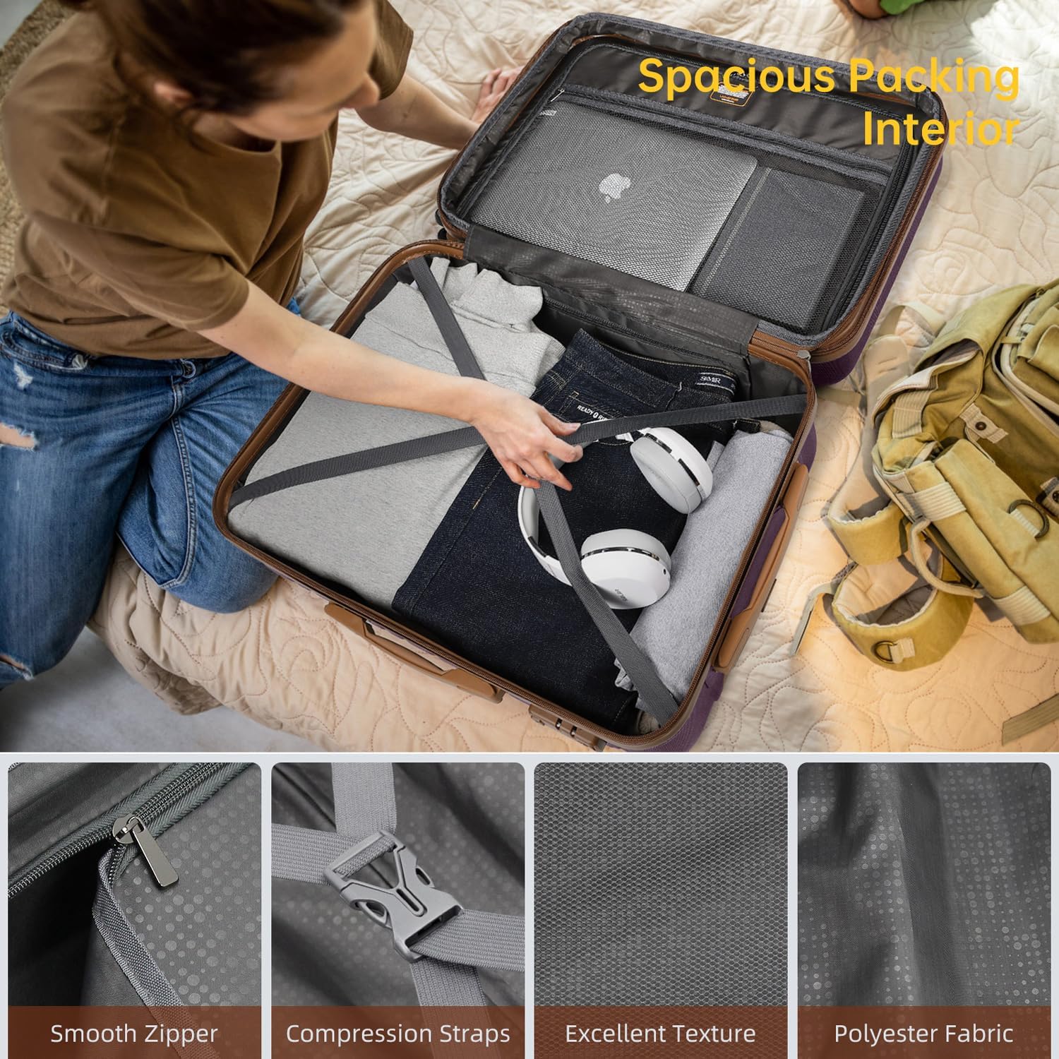 Ensemble de 6 valises, ensemble de valises rigides extensibles avec roulettes multidirectionnelles, ensemble de bagages à roulettes légers