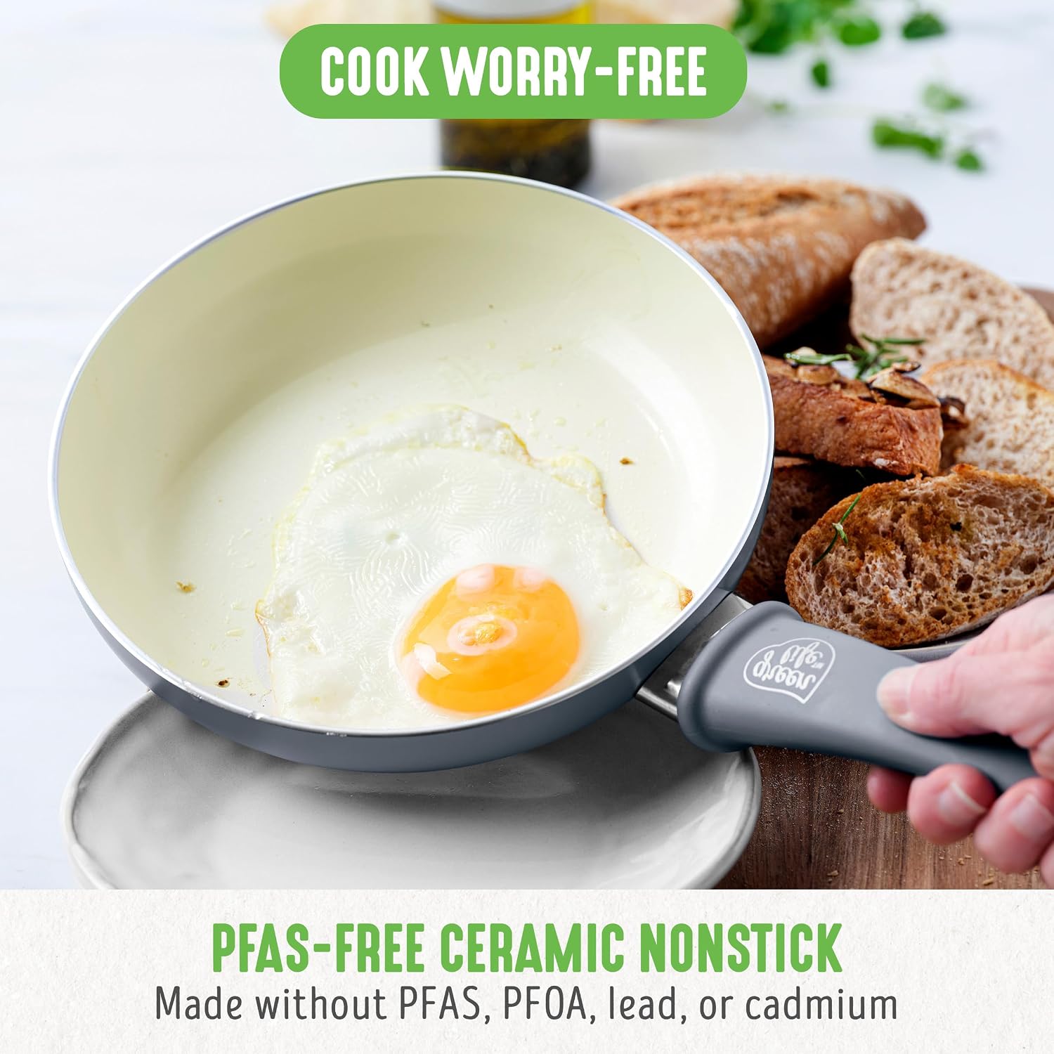 GreenLife 16 Piece Ceramic Nonstick Pots & Pans Cookware Set, Gray