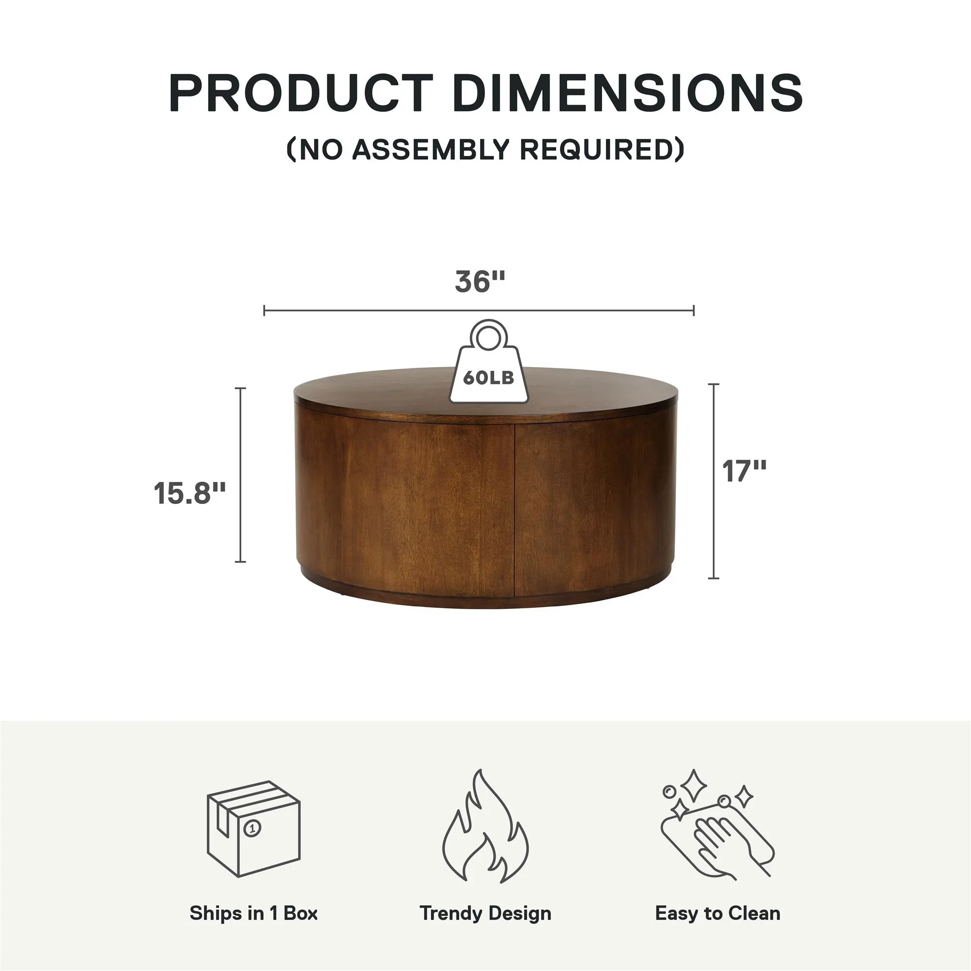 Better Homes & Gardens Miller Drum Coffee Table, Black