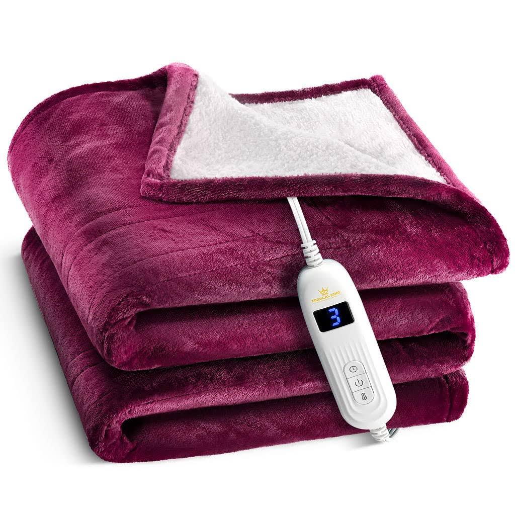 Medical King Heated Blanket, Machine Washable Extremely Soft & Comfortable Electric Blanket Throw Fast Heating with Hand Controller 10 Heating
